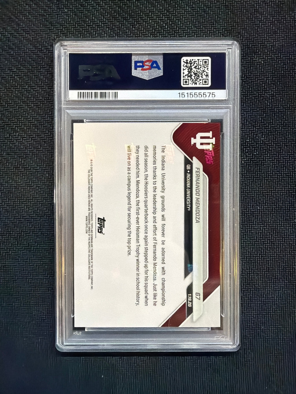 2025 Bowman U Now Fernando Mendoza Rookie #67 PSA 10 Indiana  575