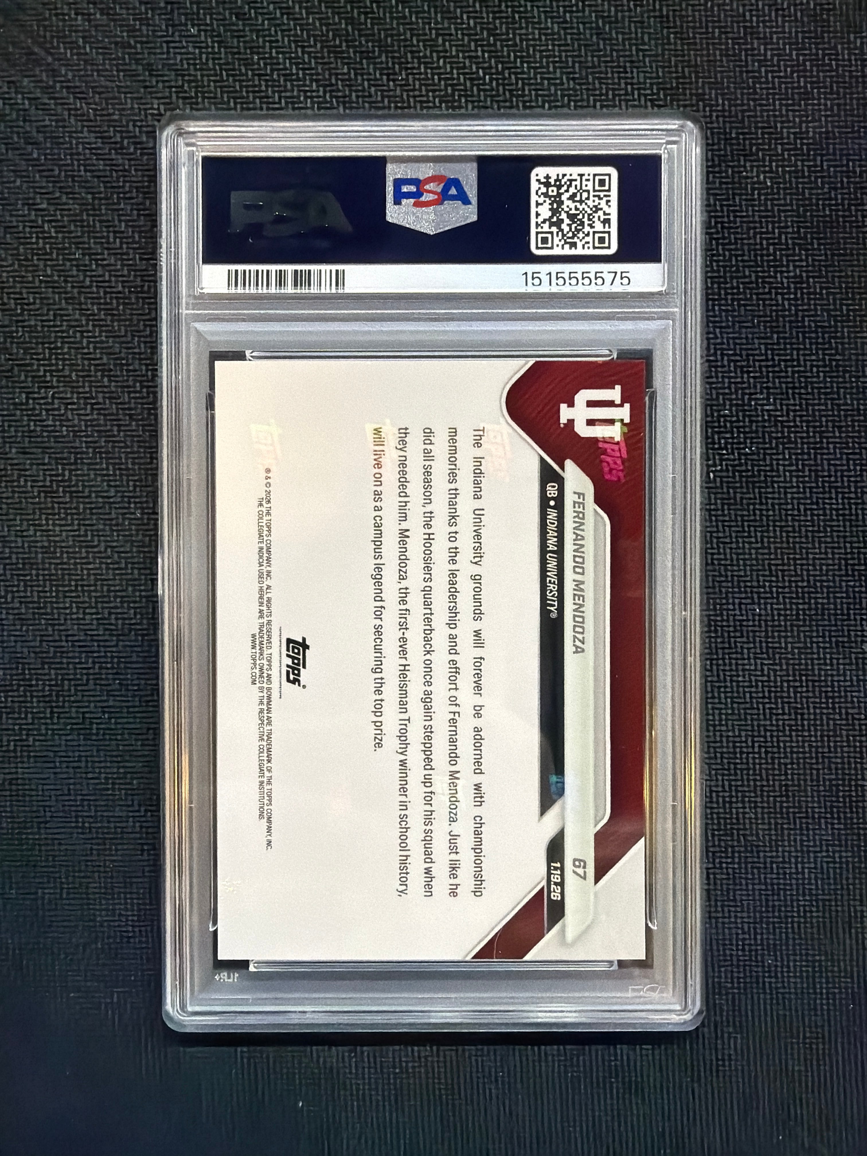 2025 Bowman U Now Fernando Mendoza Rookie #67 PSA 10 Indiana  575