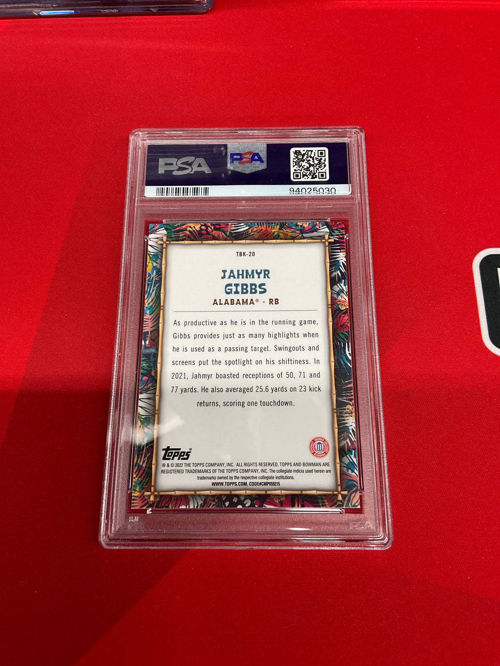 2022 Bowman U Jahmyr Gibbs Big Kahuna PSA 9 Alabama