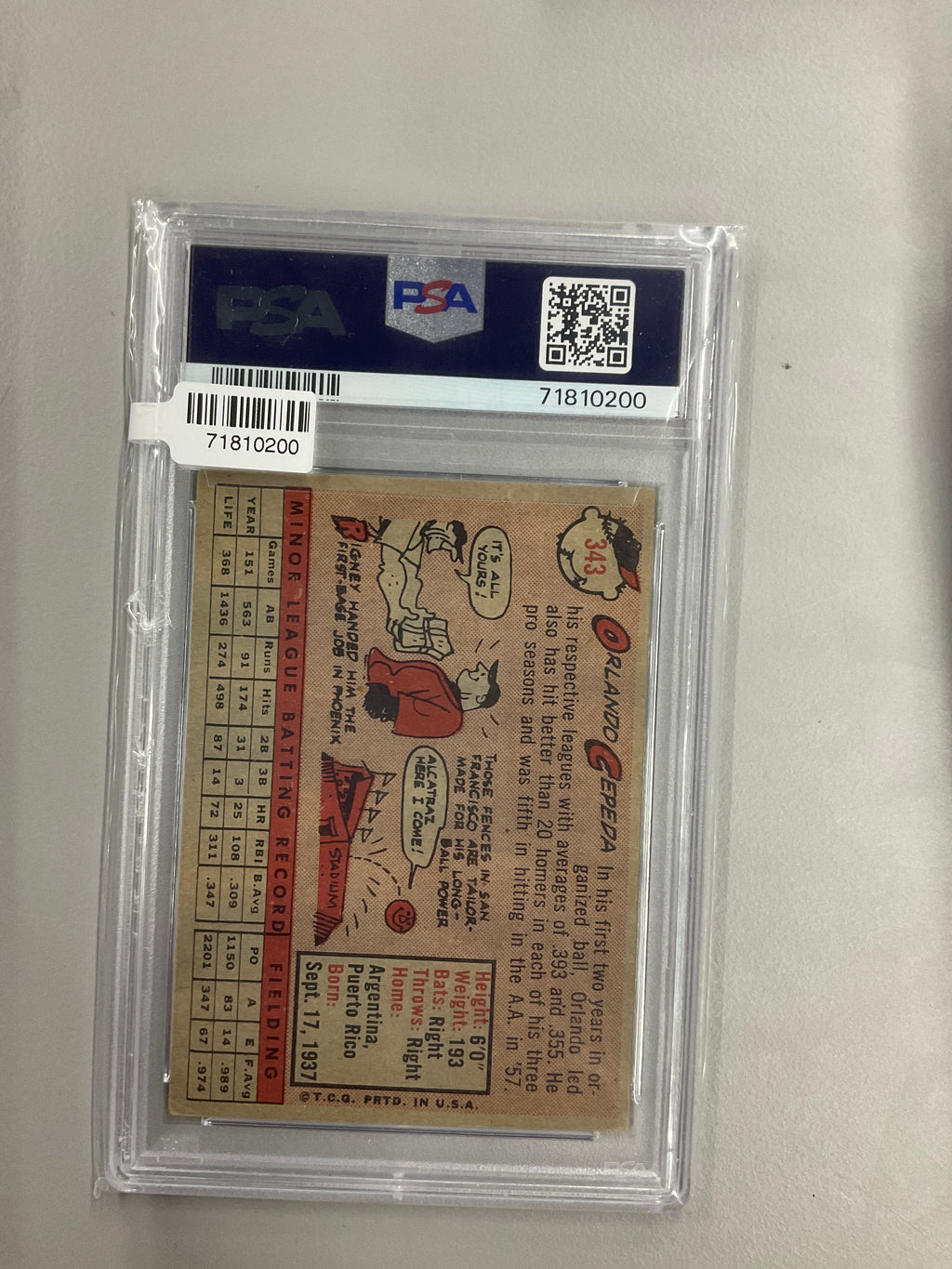 1958 Topps Orlando Cepeda #343 PSA 4 Giants