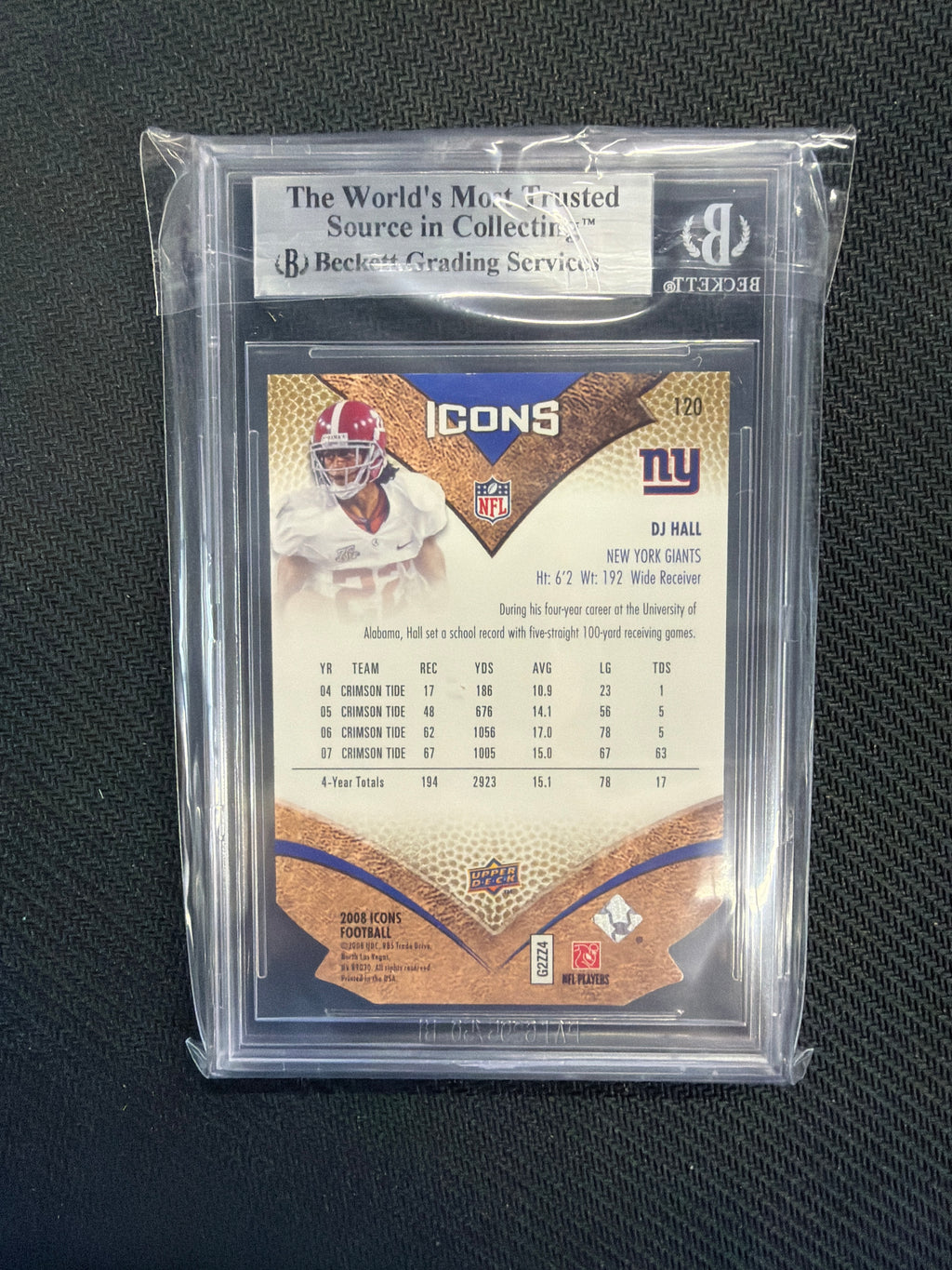 2008 Upper Deck Icons DJ Hall /75 BGS 9 Alabama