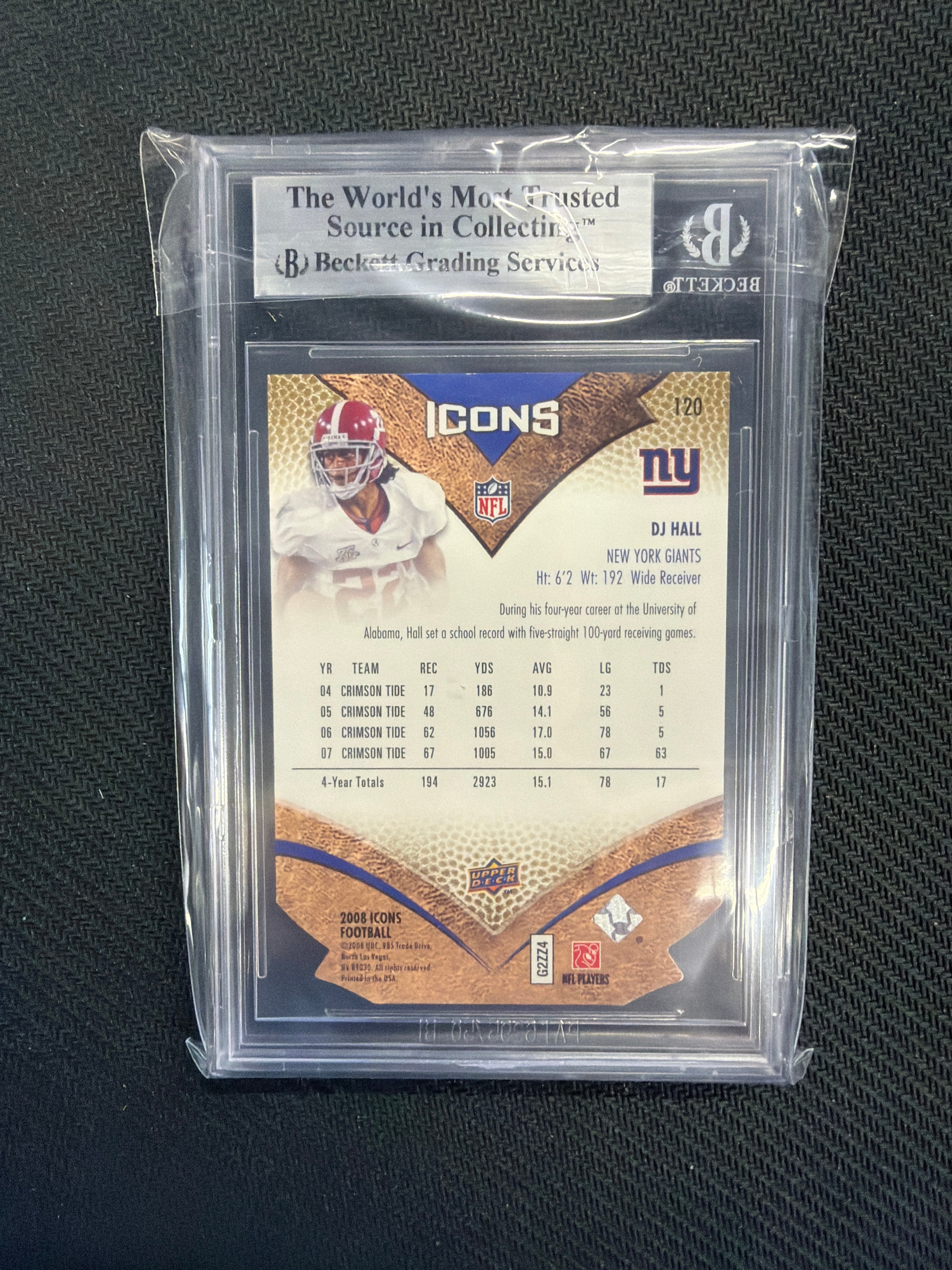 2008 Upper Deck Icons DJ Hall /75 BGS 9 Alabama