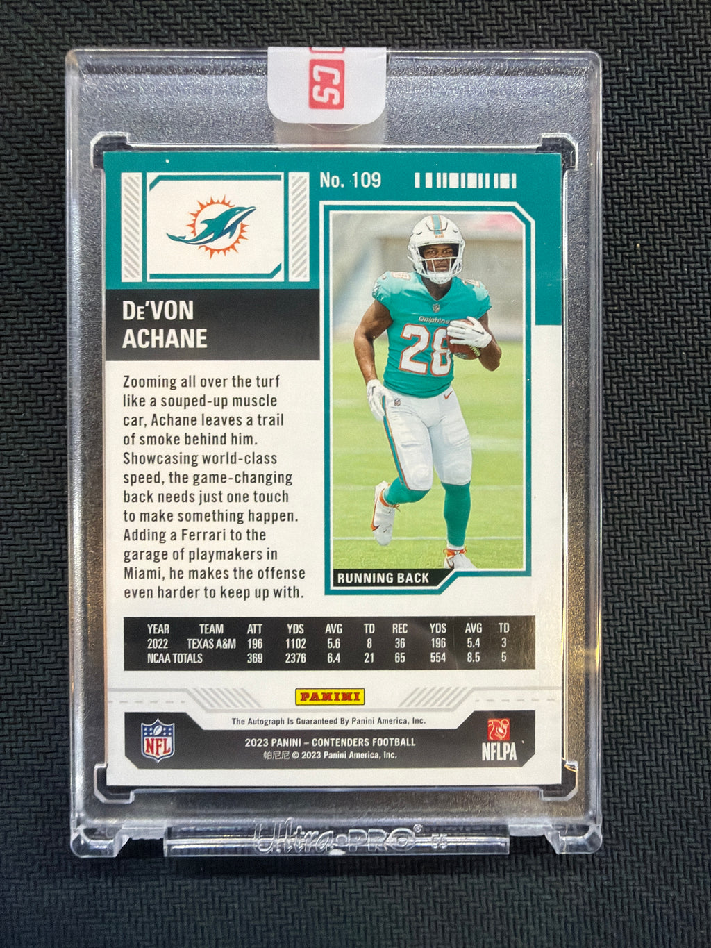 2023 Panini Contenders De'Von Achane Rookie Auto /18 Dolphins