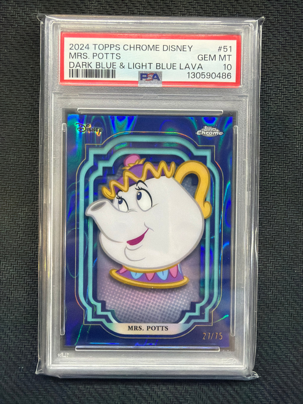 2024 Topps Chrome Disney Mrs. Potts Drake Blue Lava /75 PSA 10 #51 486