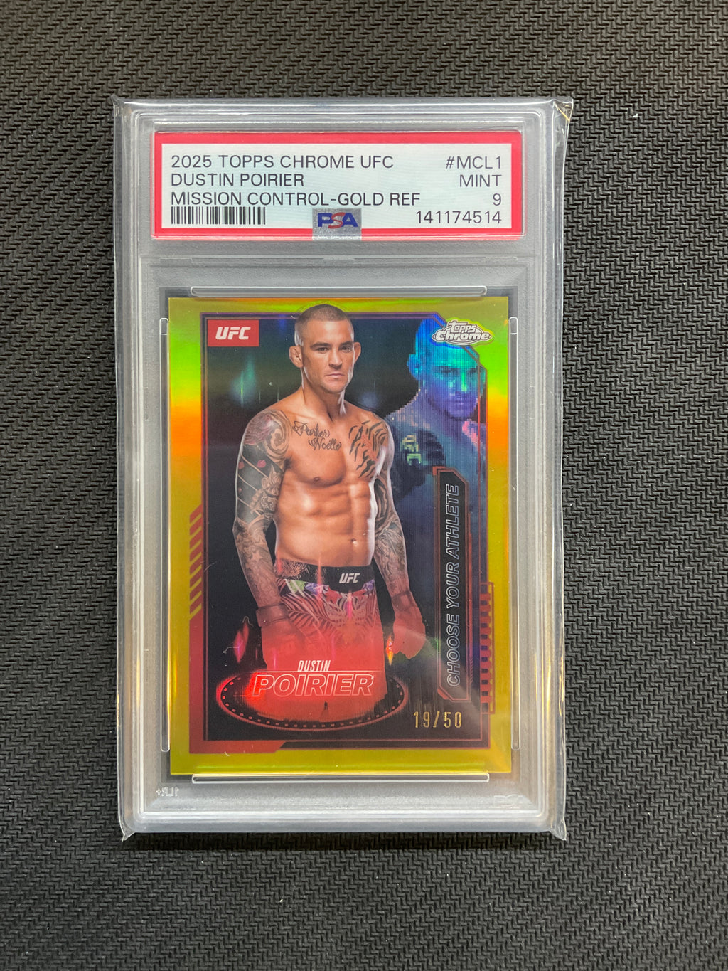 2025 Topps Chrome UFC Dustin Poirier Mission Control Gold /50 PSA 9