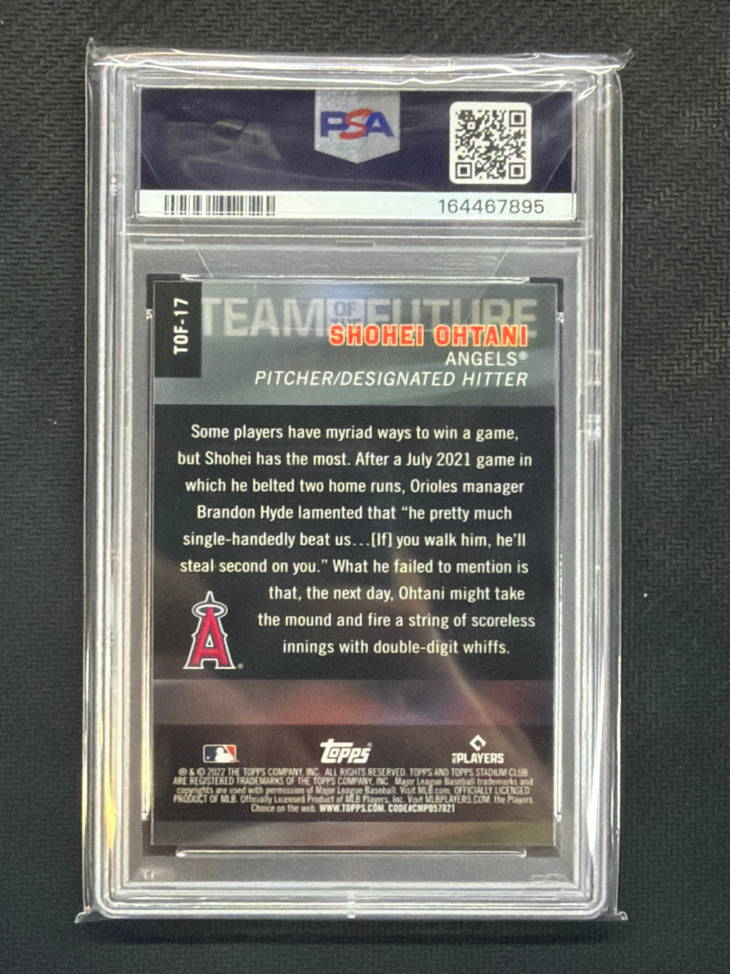 2022 Stadium Club Shohei Ohtani Team Of The Future PSA 10 895