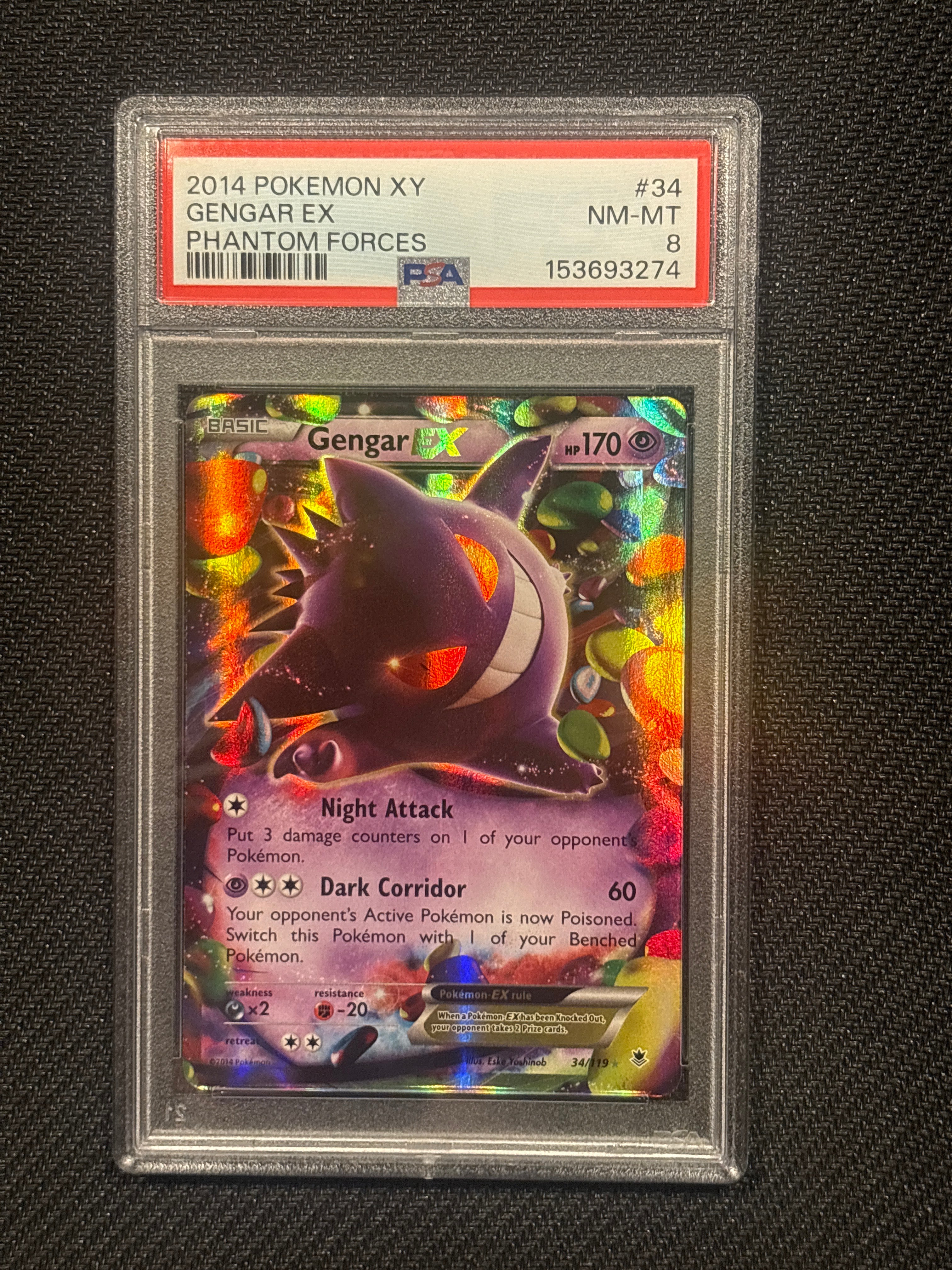2014 Pokemon Phantom Forces Gengar EX 34 PSA 8