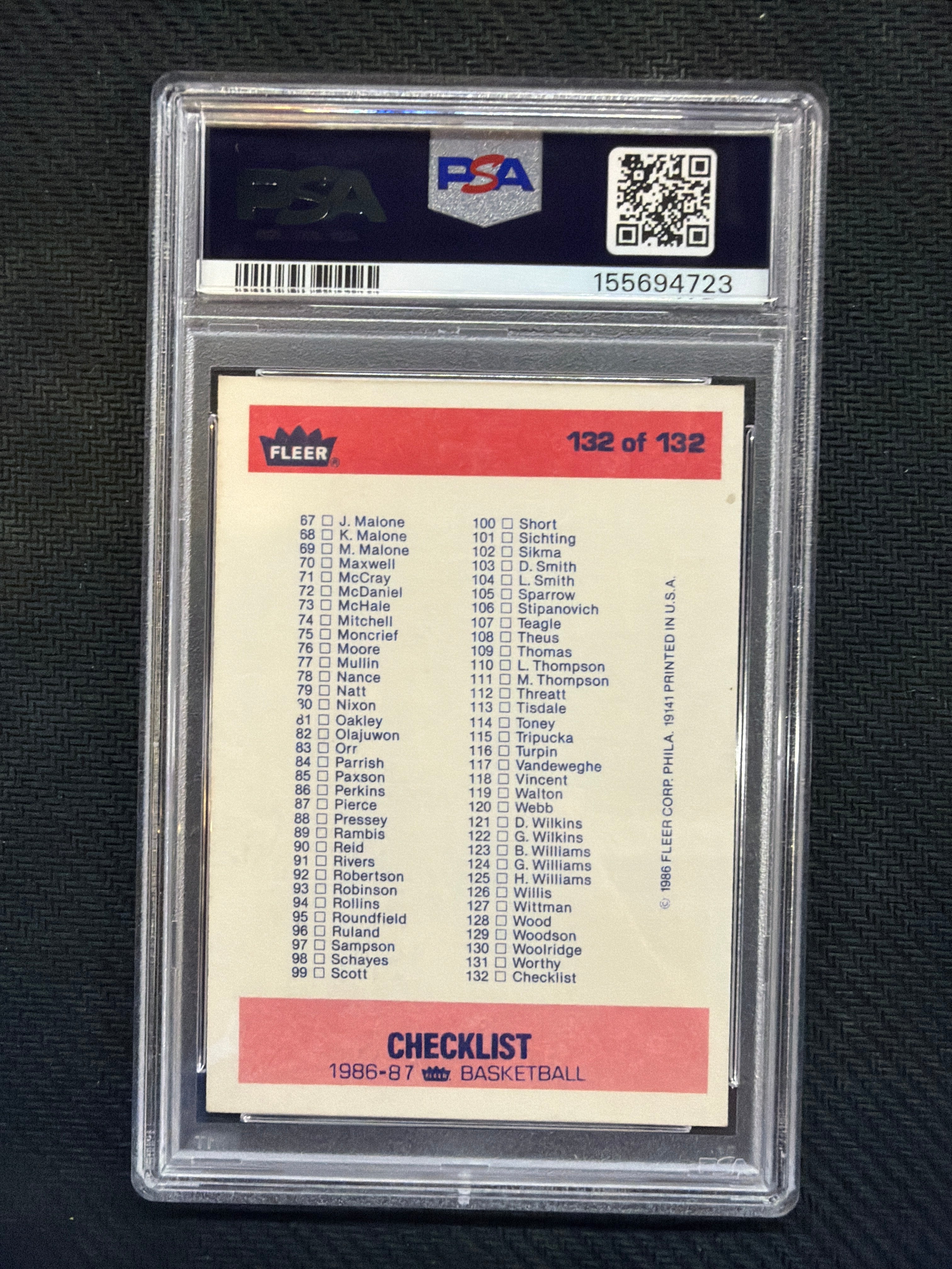 1986 Fleer Checklist 1-132 #132 PSA 5