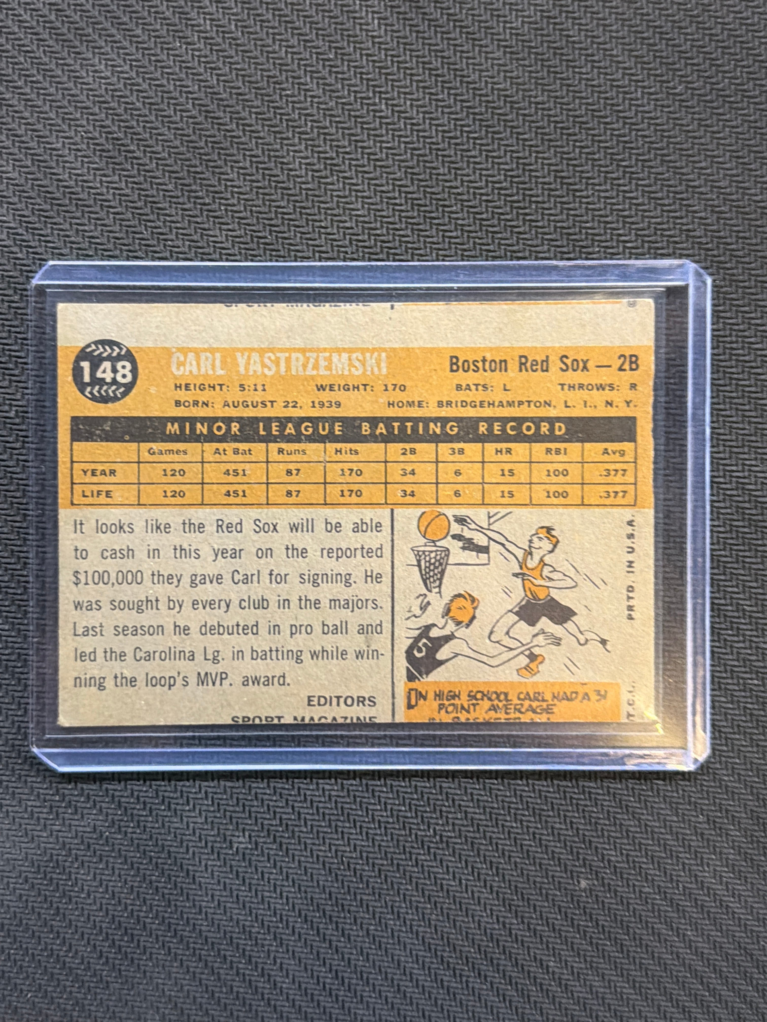 1960 Topps Carl Yastzemski Rookie Star #148 Red Sox Miss Cut OC