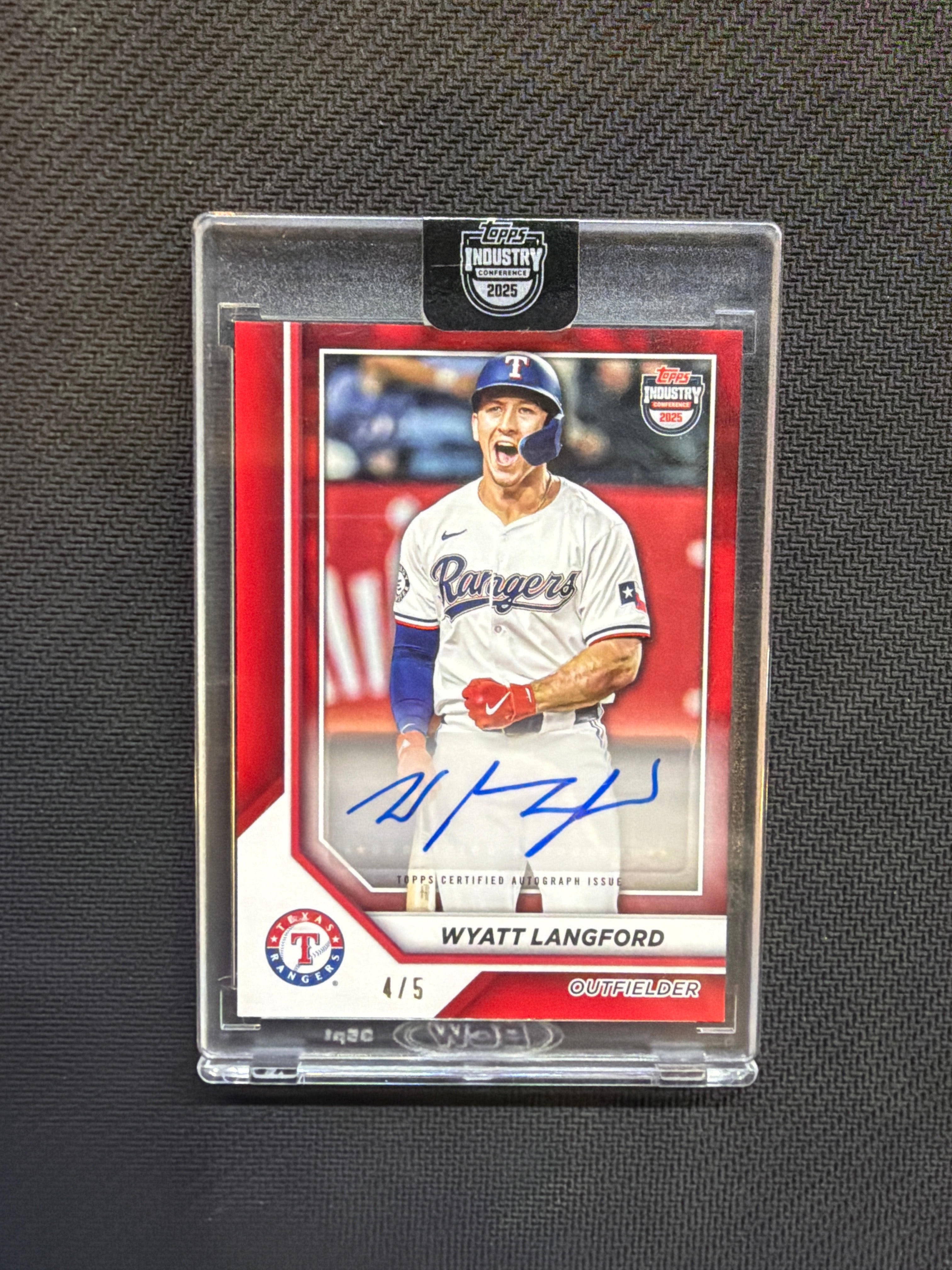 2025 Topps Industry Conference Wyatt Langford Red Auto /5 Rangers