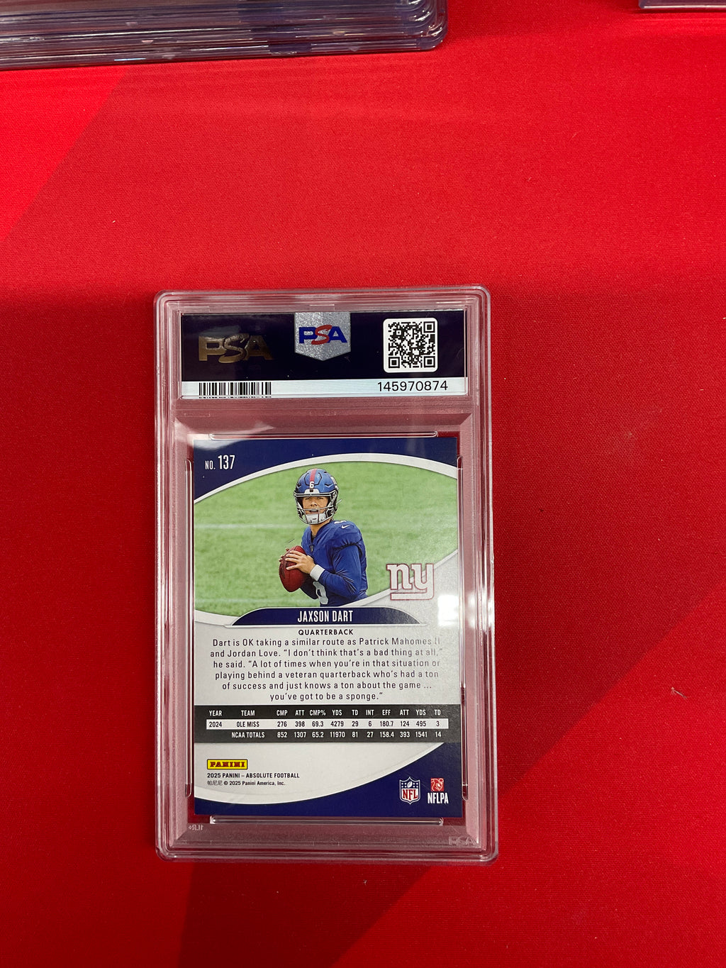 2025 Absolute Jaxson Dart Rookie Red & Green PSA 9 Giants