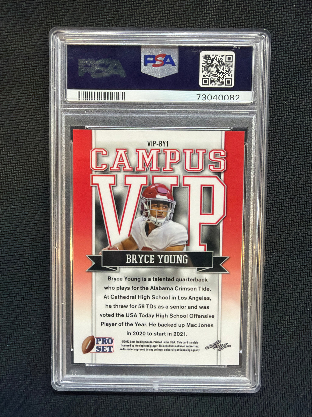 2022 Pro Set Draft Bryce Young Campus VIP Purple Wave PSA 10