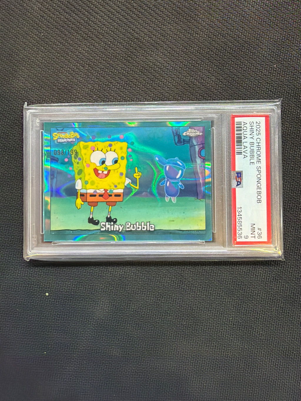 2025 Topps Chrome Spongebob Shiny Bubble Aqua Lava /199 PSA 9