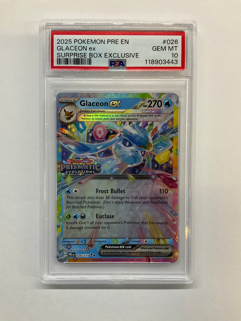 2025 Pokemon Prismatic Evolution Glaceon ex 026 PSA 10