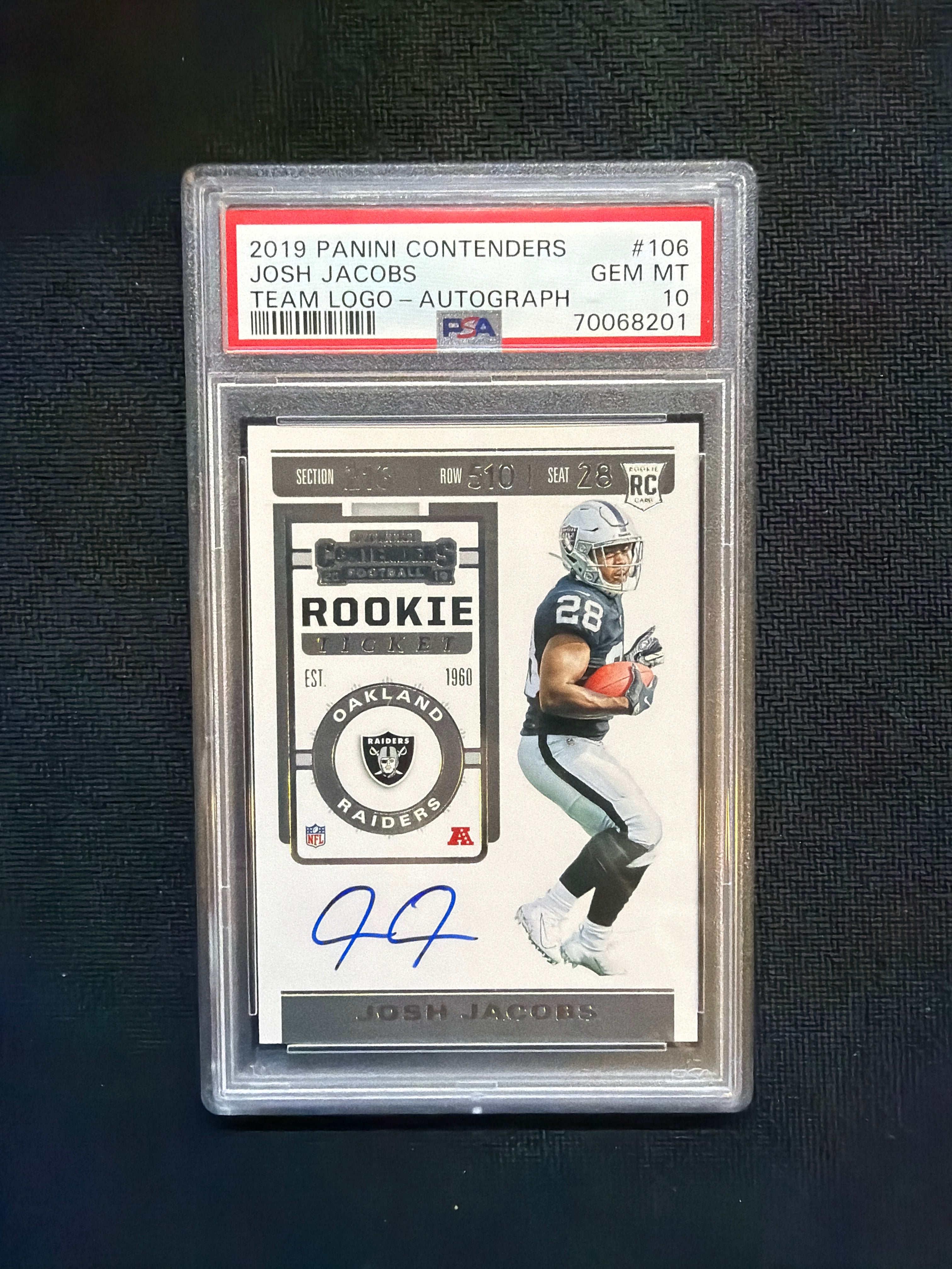 2019 Contenders Josh Jacobs Rookie Auto PSA 10