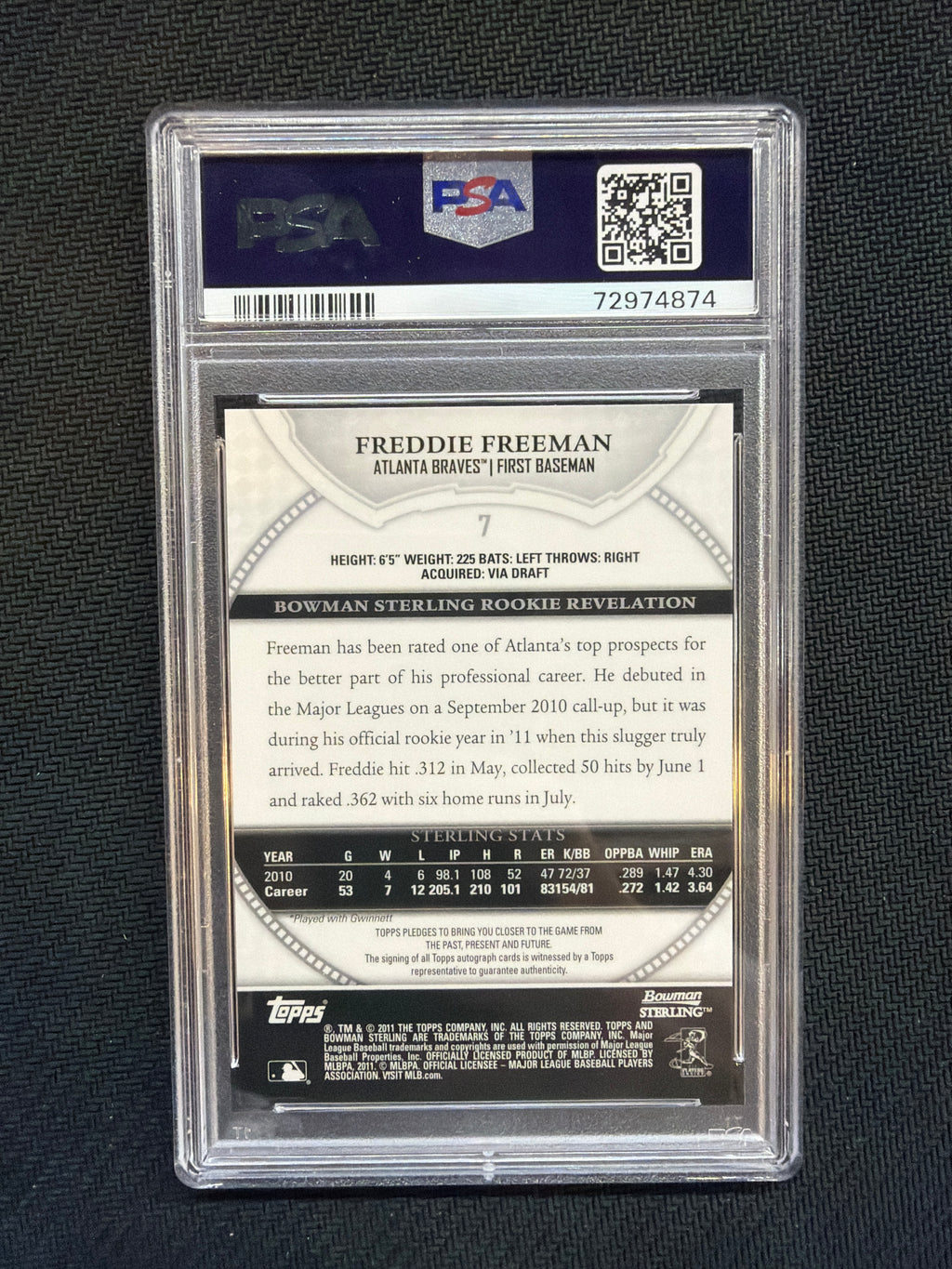 2011 Bowman Sterling Freddie Freeman Rookie Autographs PSA Authentic Auto 9 Braves