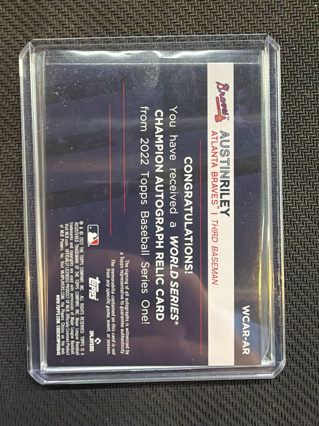 2022 Topps Austin Riley 2021 World Series Patch Auto /25 Braves
