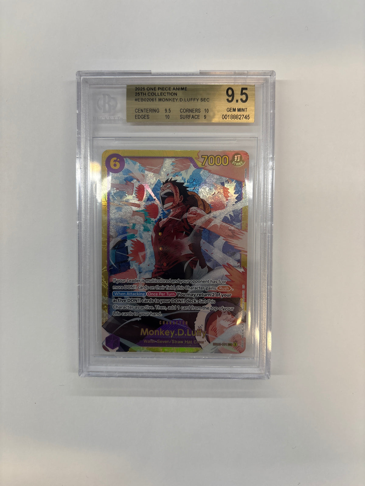 2025 One Piece EB02 Monkey D Luffy 061 SEC  BGS 9.5