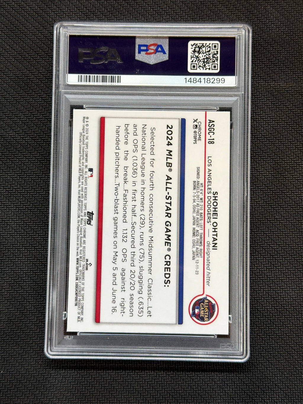 2024 Topps Chorme Update Shohei Ohtani All-Star Game PSA 10