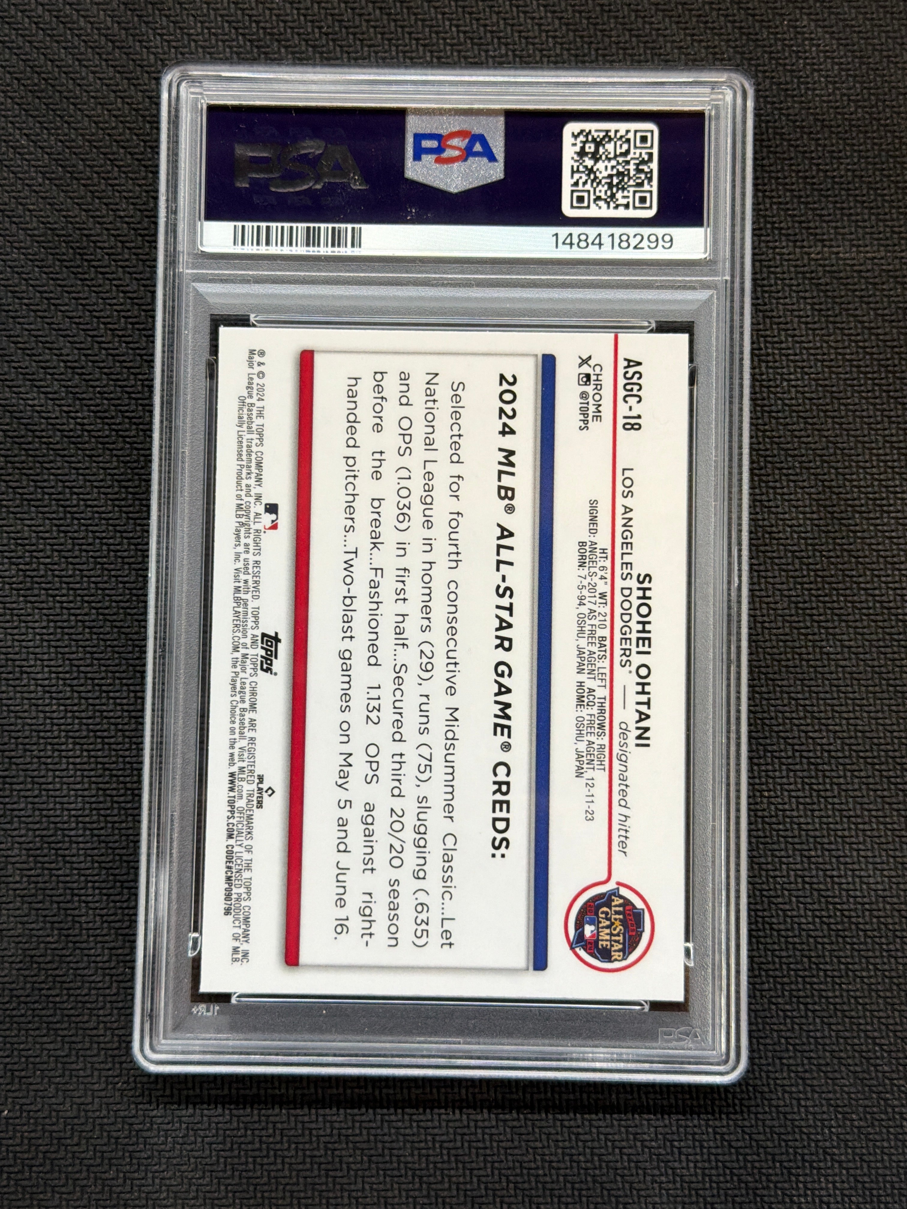 2024 Topps Chorme Update Shohei Ohtani All-Star Game PSA 10