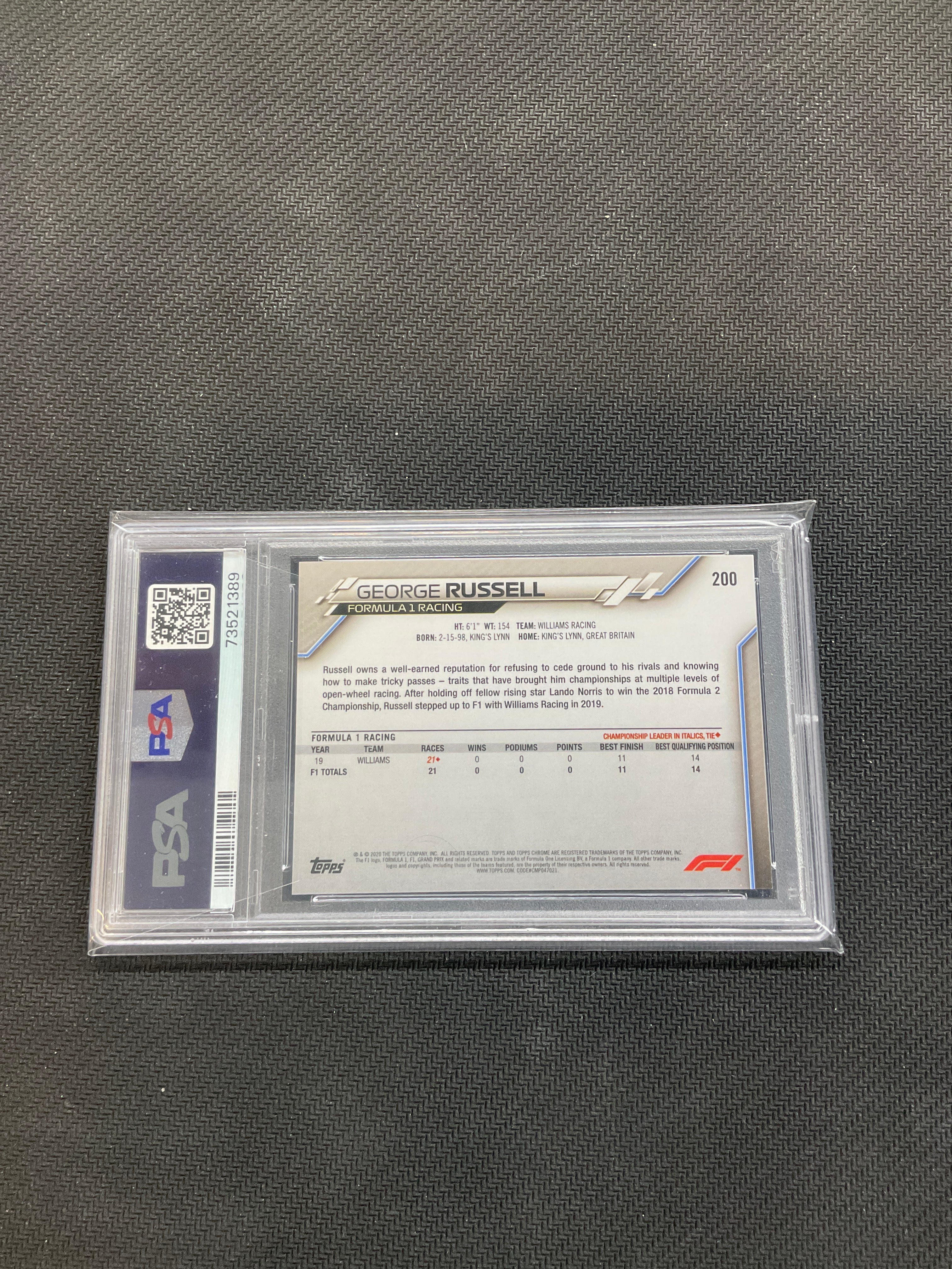 2020 Topps Chrome F1 Sapphire George Russell Rookie #200 PSA 10