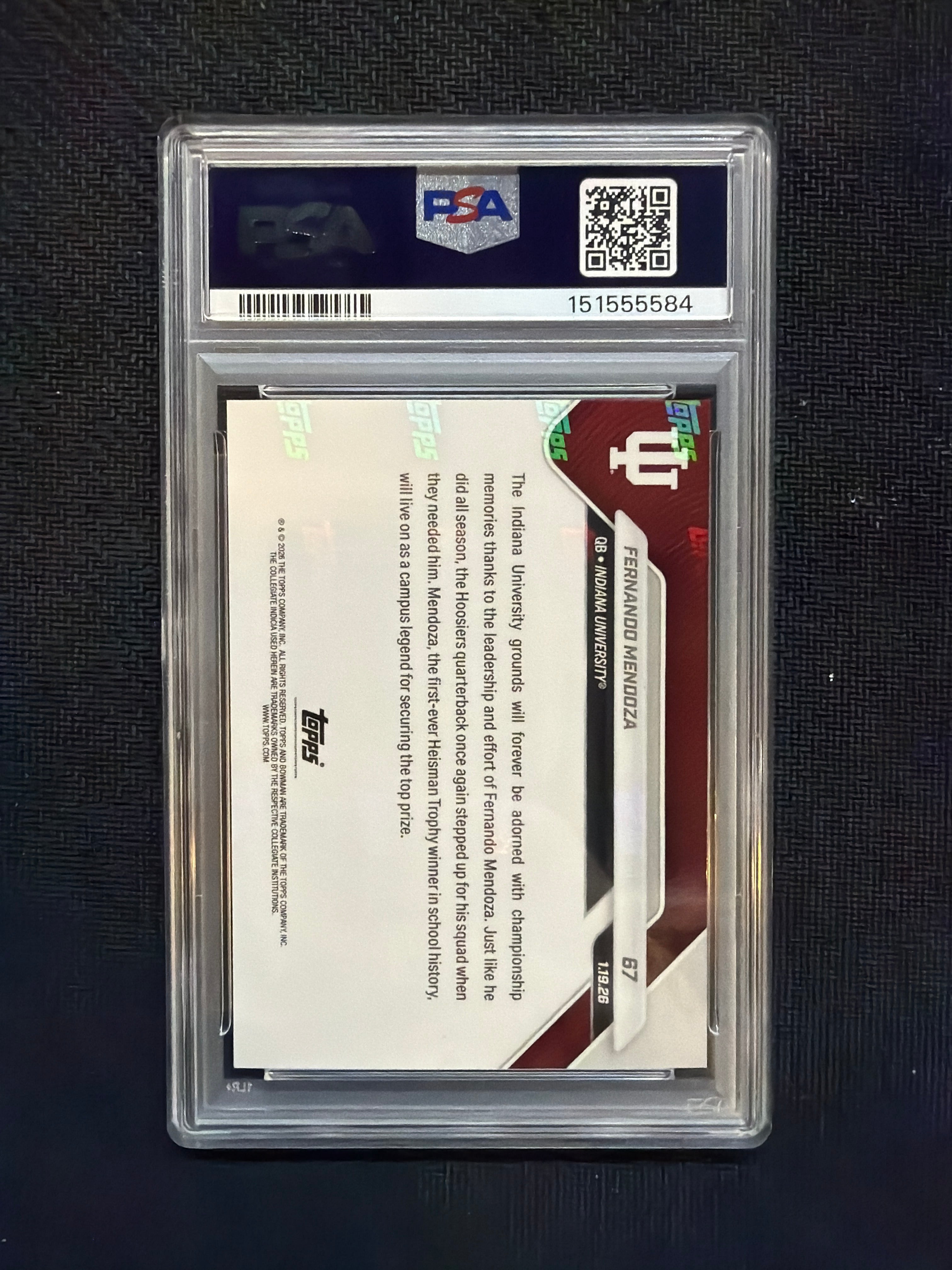 2025 Bowman U Now Fernando Mendoza Rookie #67 PSA 10 Indiana 584