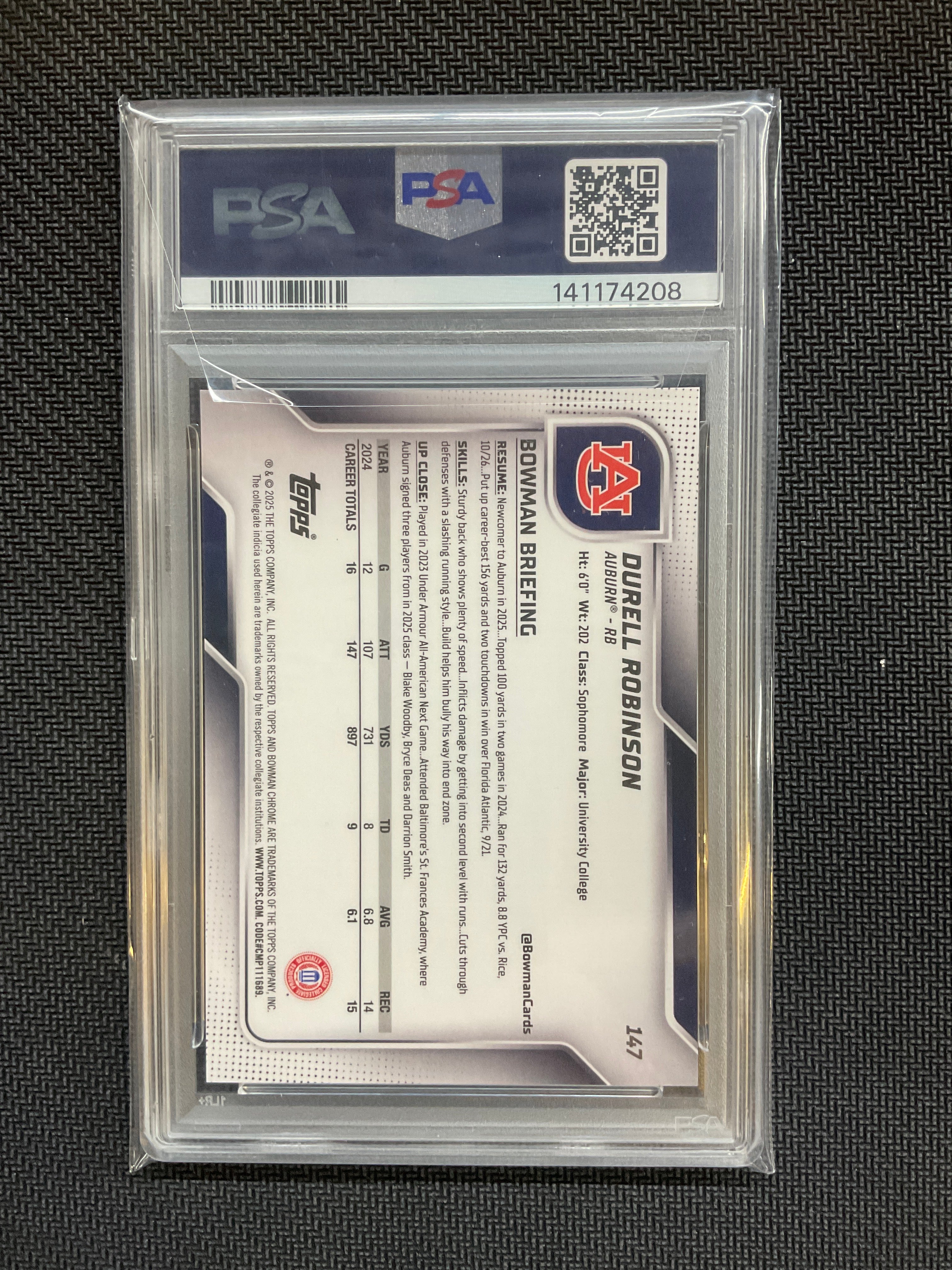 2025 Bowman U Durell Robinson Orange Shimmer /25 PSA 10 Auburn