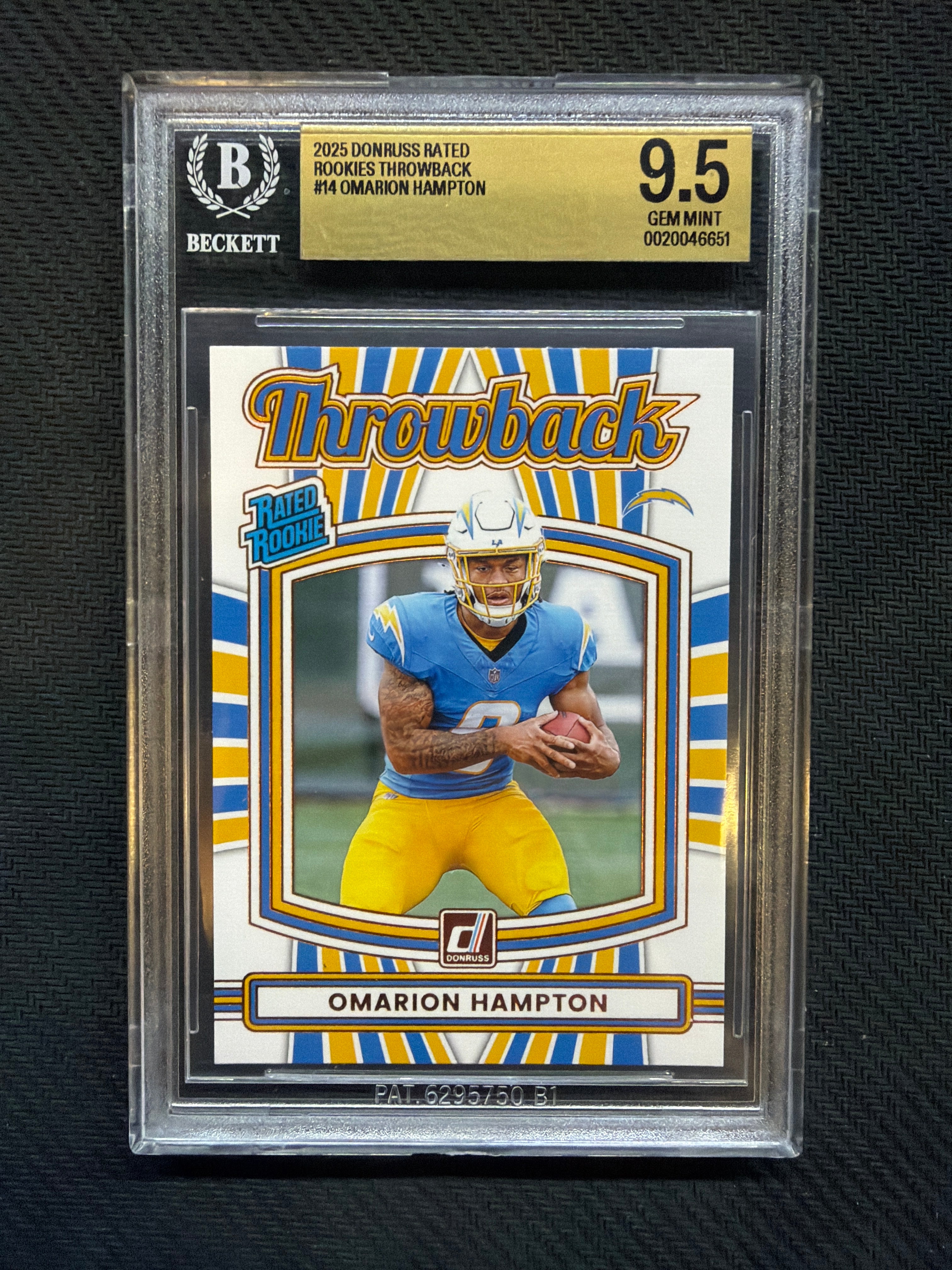 2025 Donruss Rated Rookies Throwback Omarion Hampton BGS 9.5 Chargers