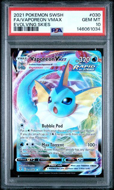 2021 Pokemon Evolving Skies Vaporeon Vmax 030 PSA 10