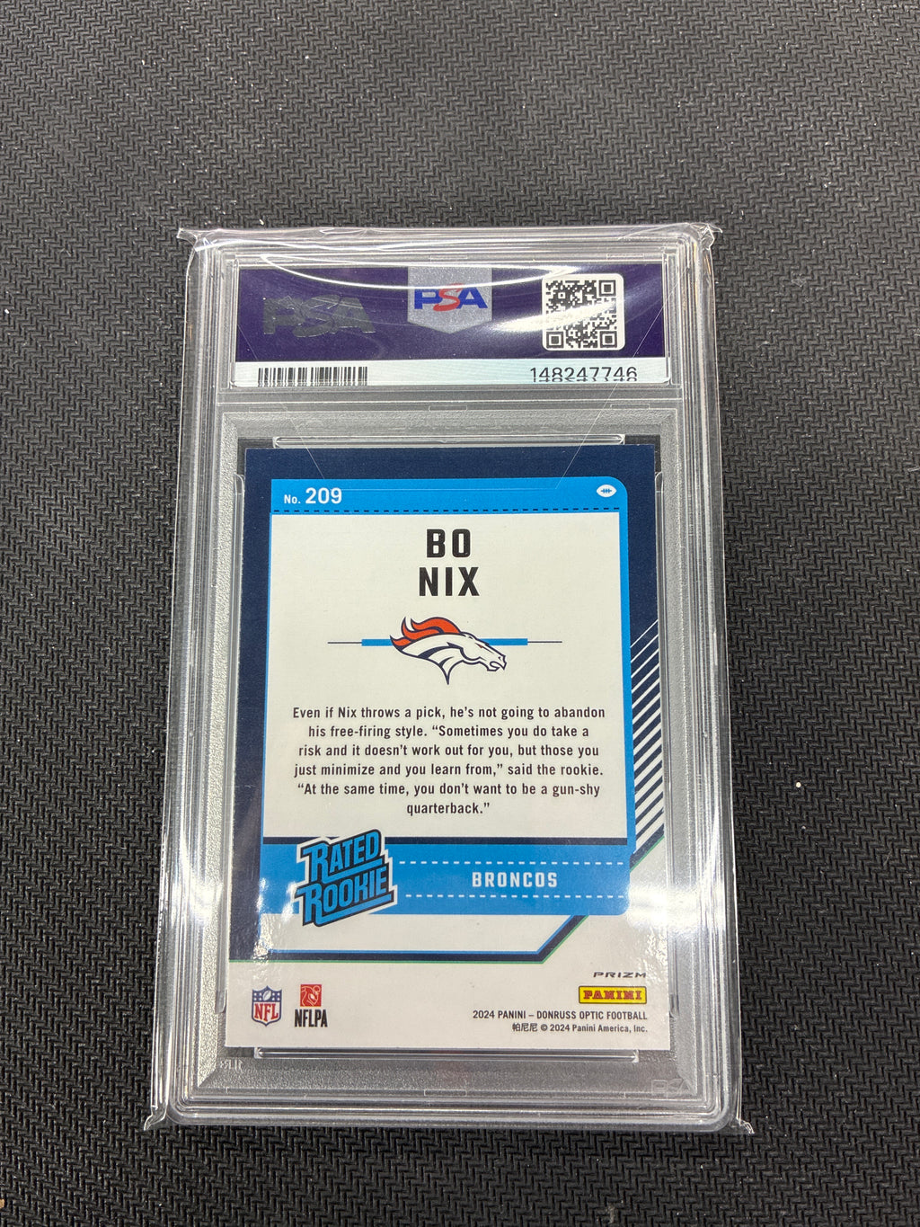 2024 Donruss Optic Bo Nix Blue Hyper Rated Rookie PSA 10 Broncos