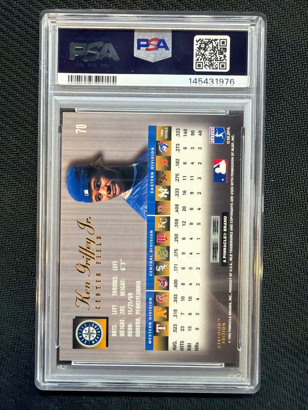 1995 Select Certified Ken Griffey Jr #70 PSA 8 Mariners