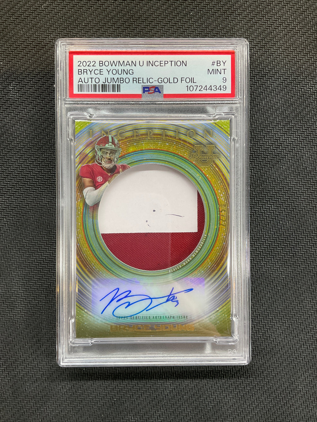 2022 Bowman U Inception Bryce Young Patch Auto /50 Gold Foil PSA 9 Alabama