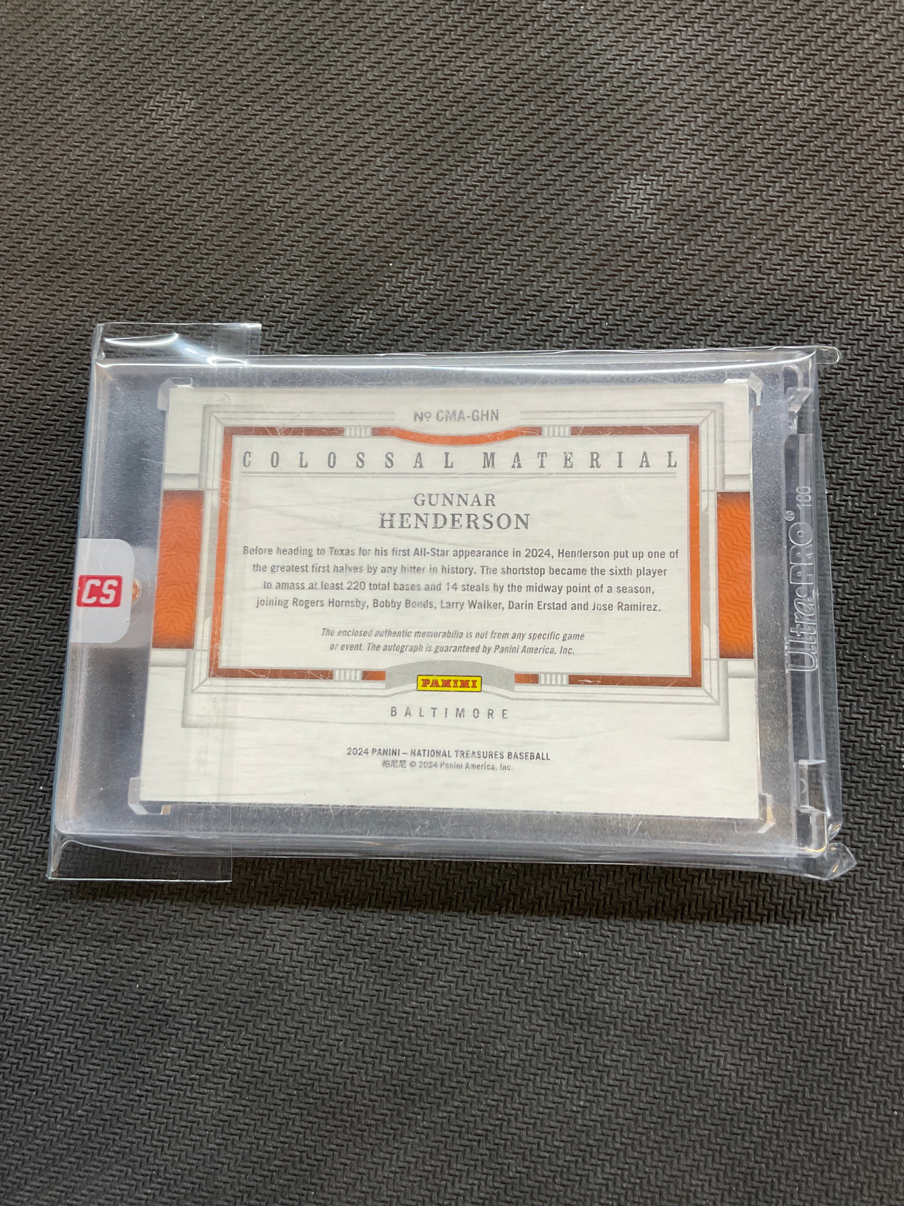 2024 Panini National Treasures Gunnar Henderson Colossal Patch Auto /49