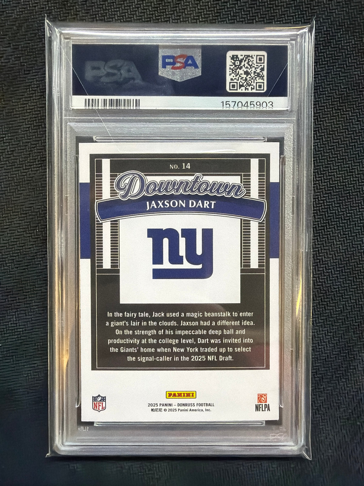 2025 Donruss Jaxson Dart Downtown #14 Rookie PSA 10 Giants