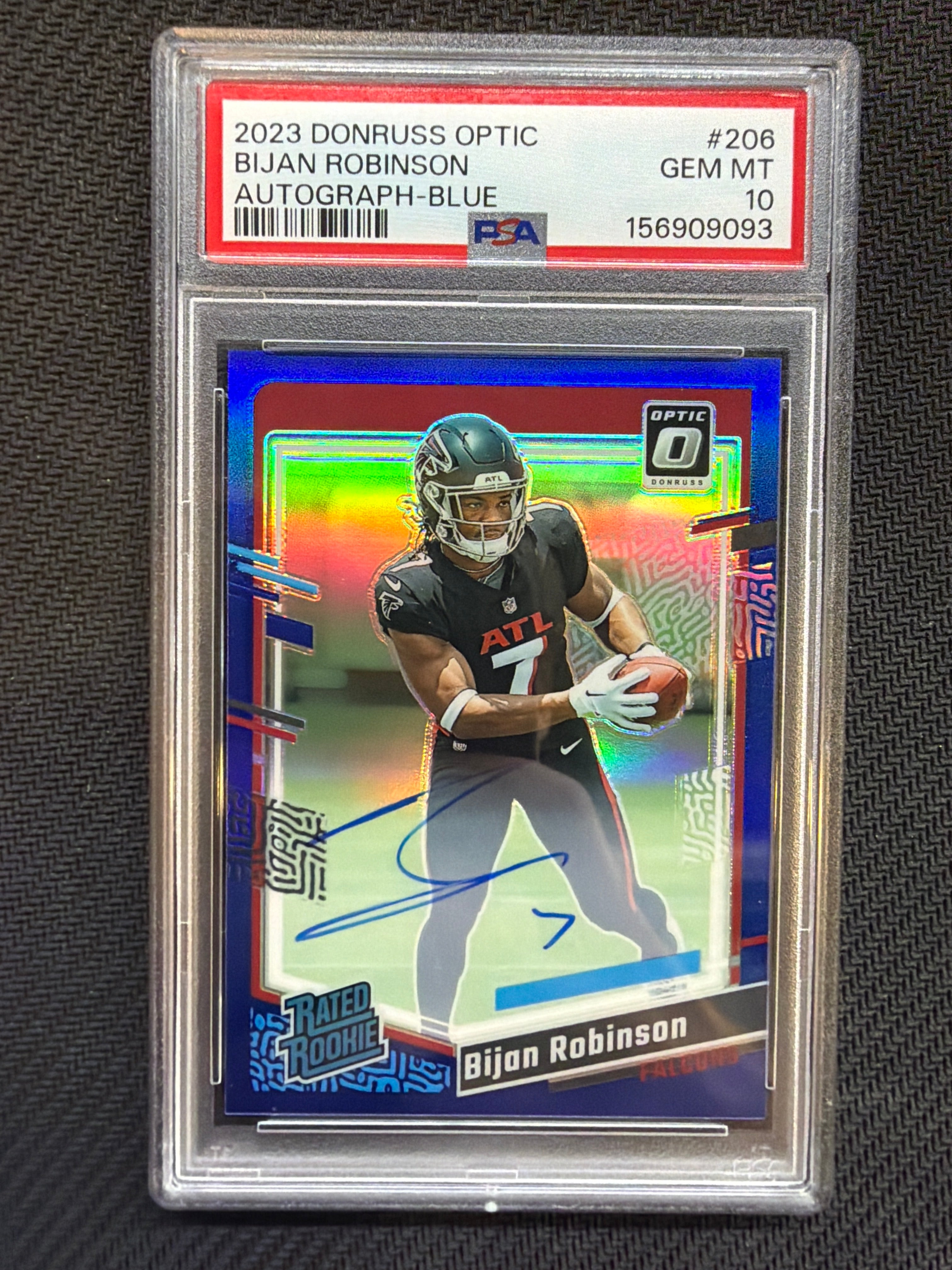 2023 Donruss Optic Bijan Robinson Autograph Blue /99 #206 PSA 10 Falcons