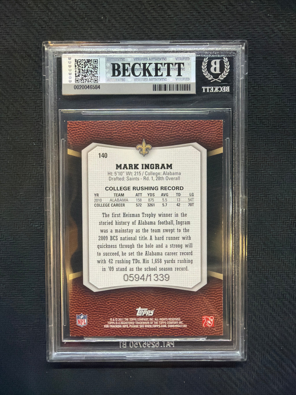 2011 Topps Rising Rookies Mark Ingram Blue /1339 BGS 8.5 Alabama