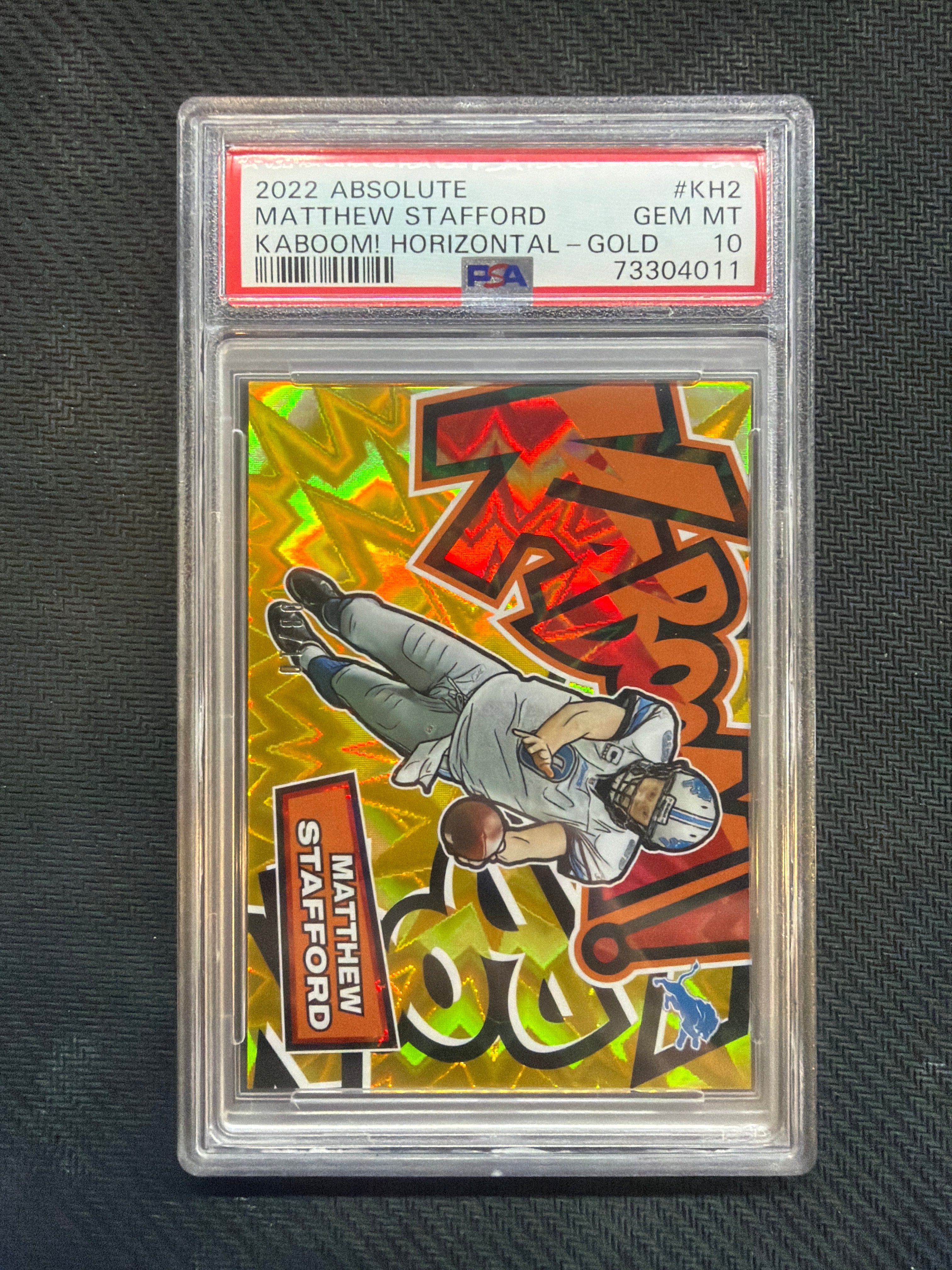 2022 Absolute Matthew Stafford Kaboom! Horizontal Gold /10 PSA 10