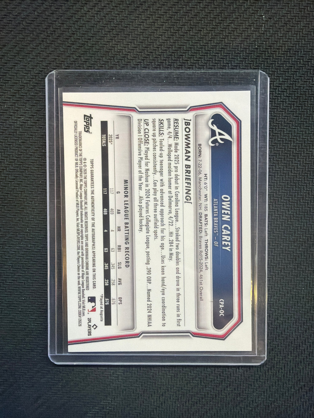 2026 Bowman Chrome Owen Carey Auto Braves