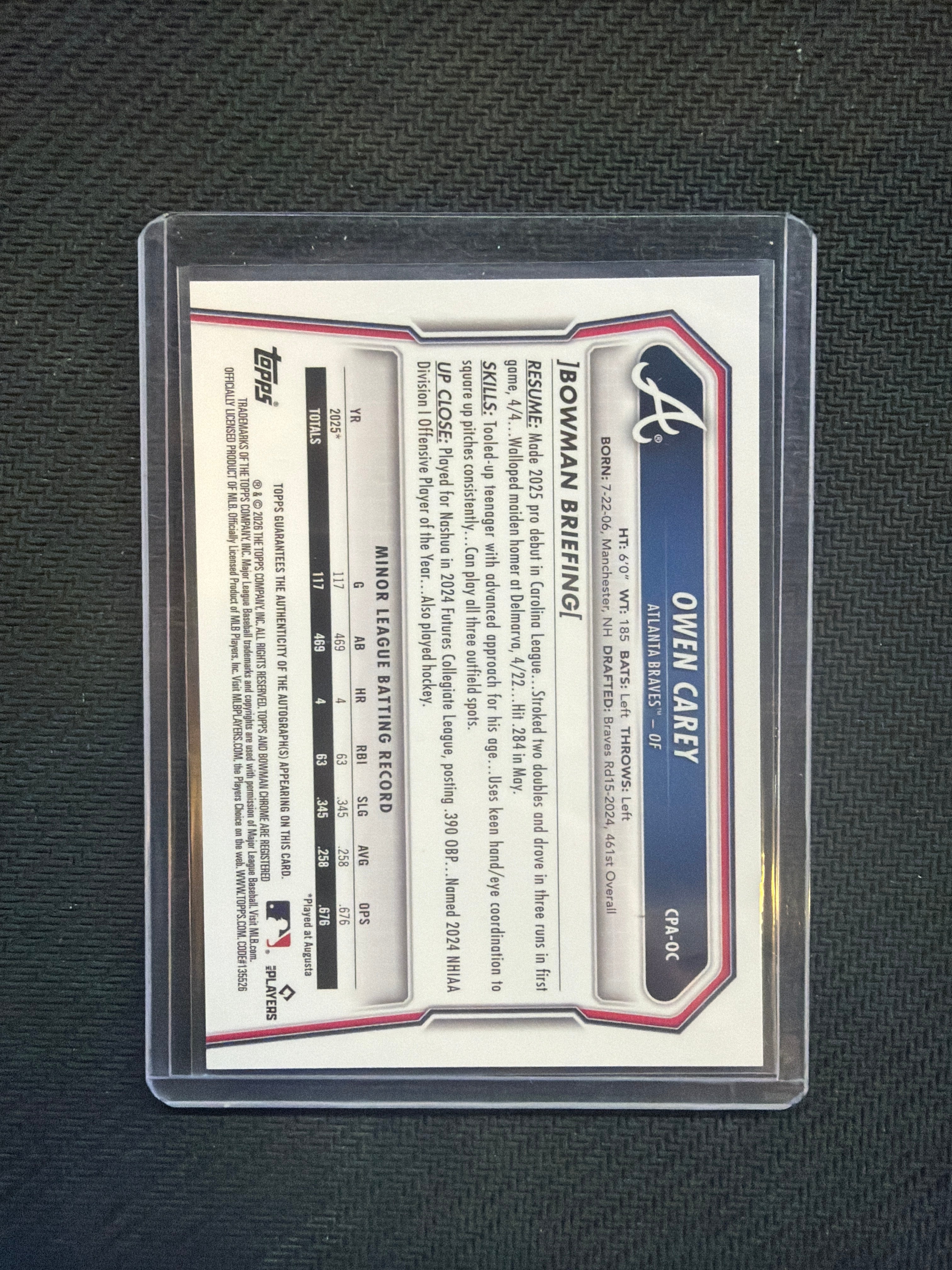2026 Bowman Chrome Owen Carey Auto Braves