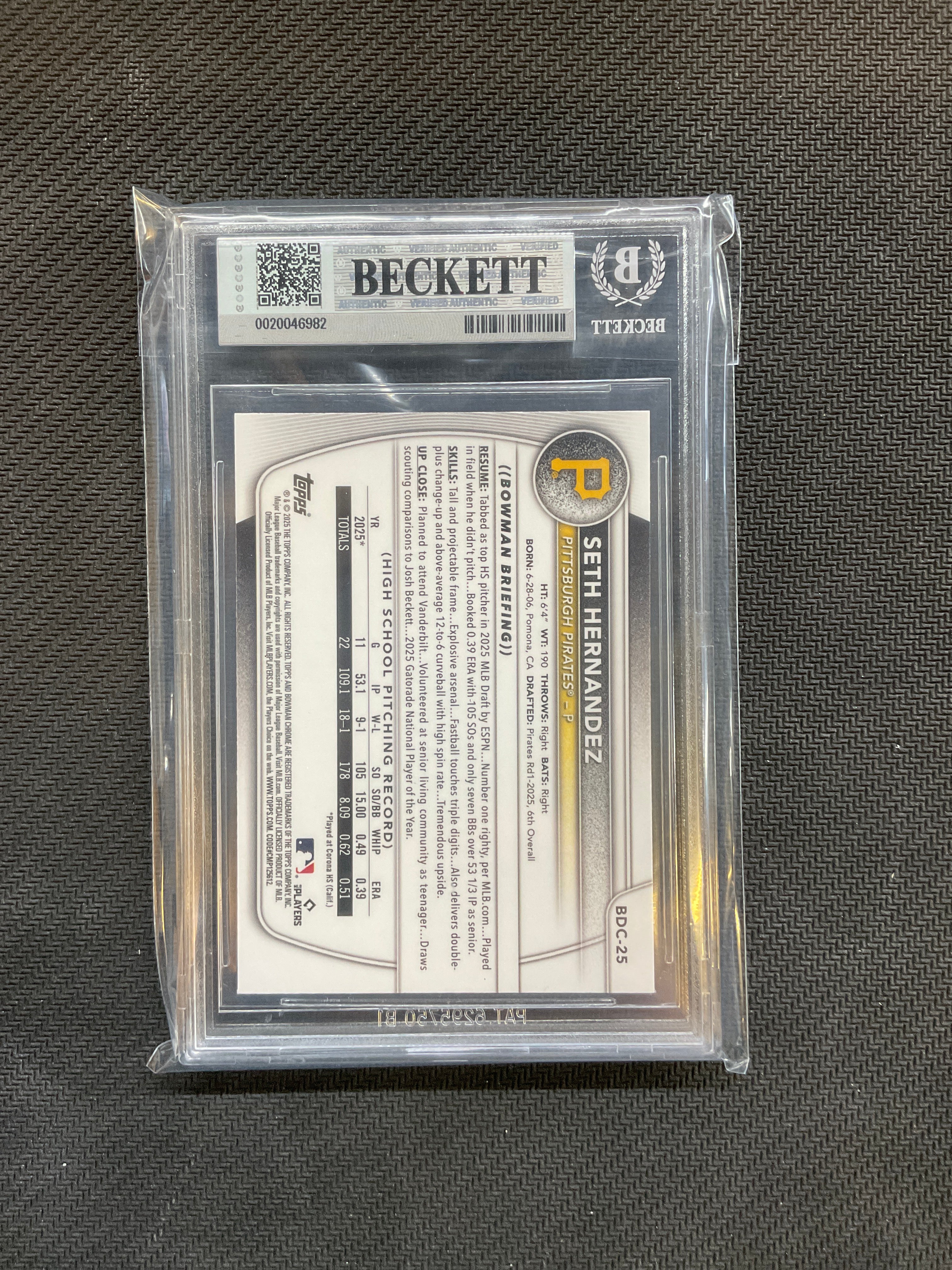 2025 Bowman Draft Seth Hernandez Rookie BGS 8.5 Pirates