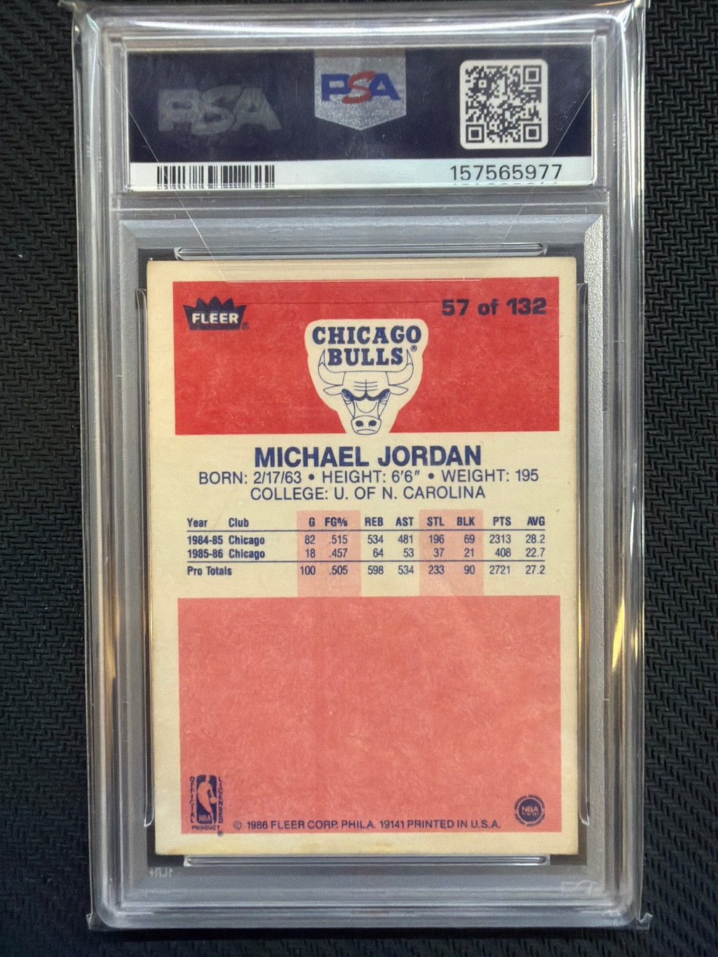 1986 Fleer Michael Jordan #57 PSA 2 Rookie Bulls