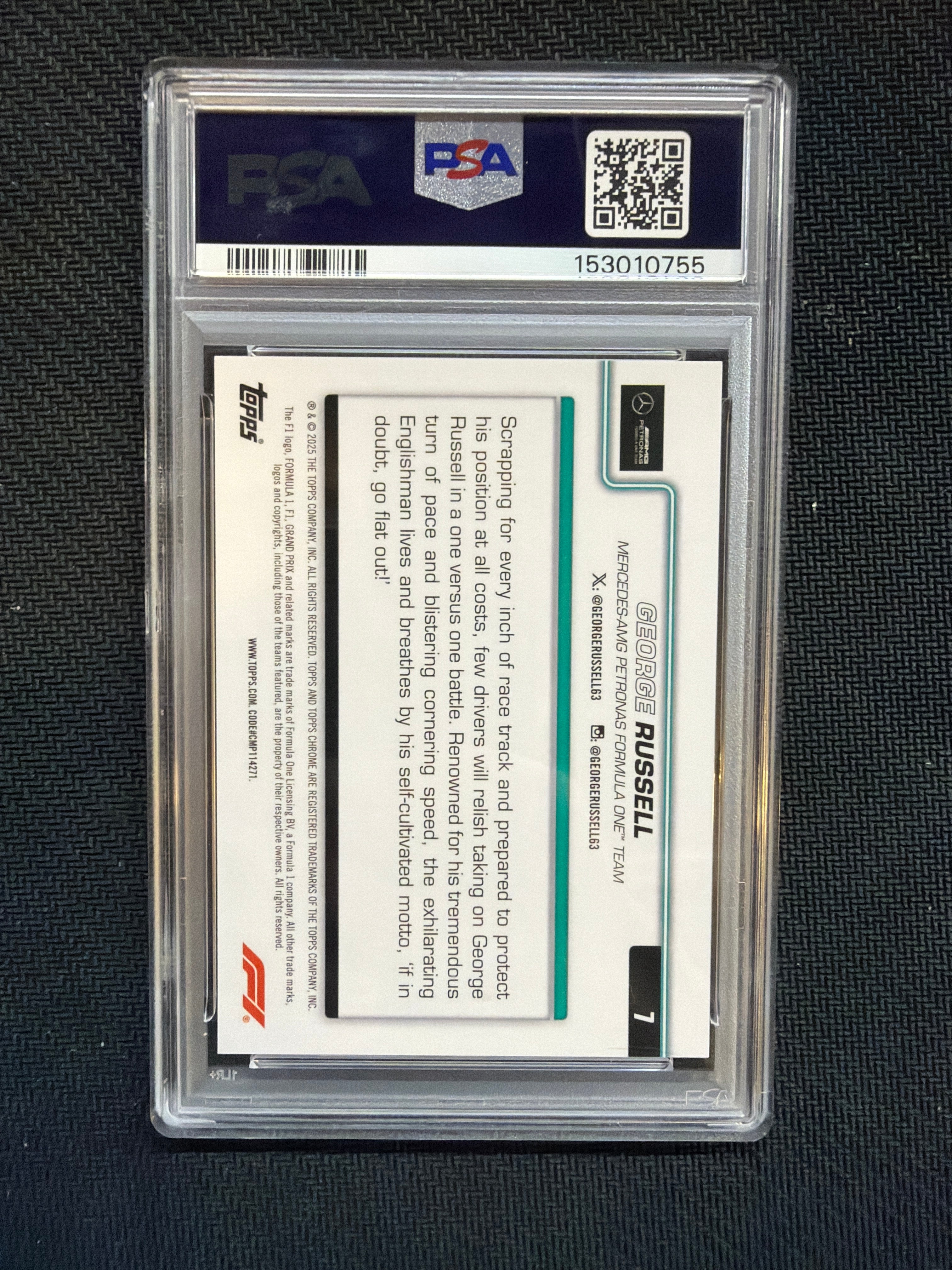 2025 Topps Chrome F1 Sapphire George Russell Orange /25 #7 PSA 9