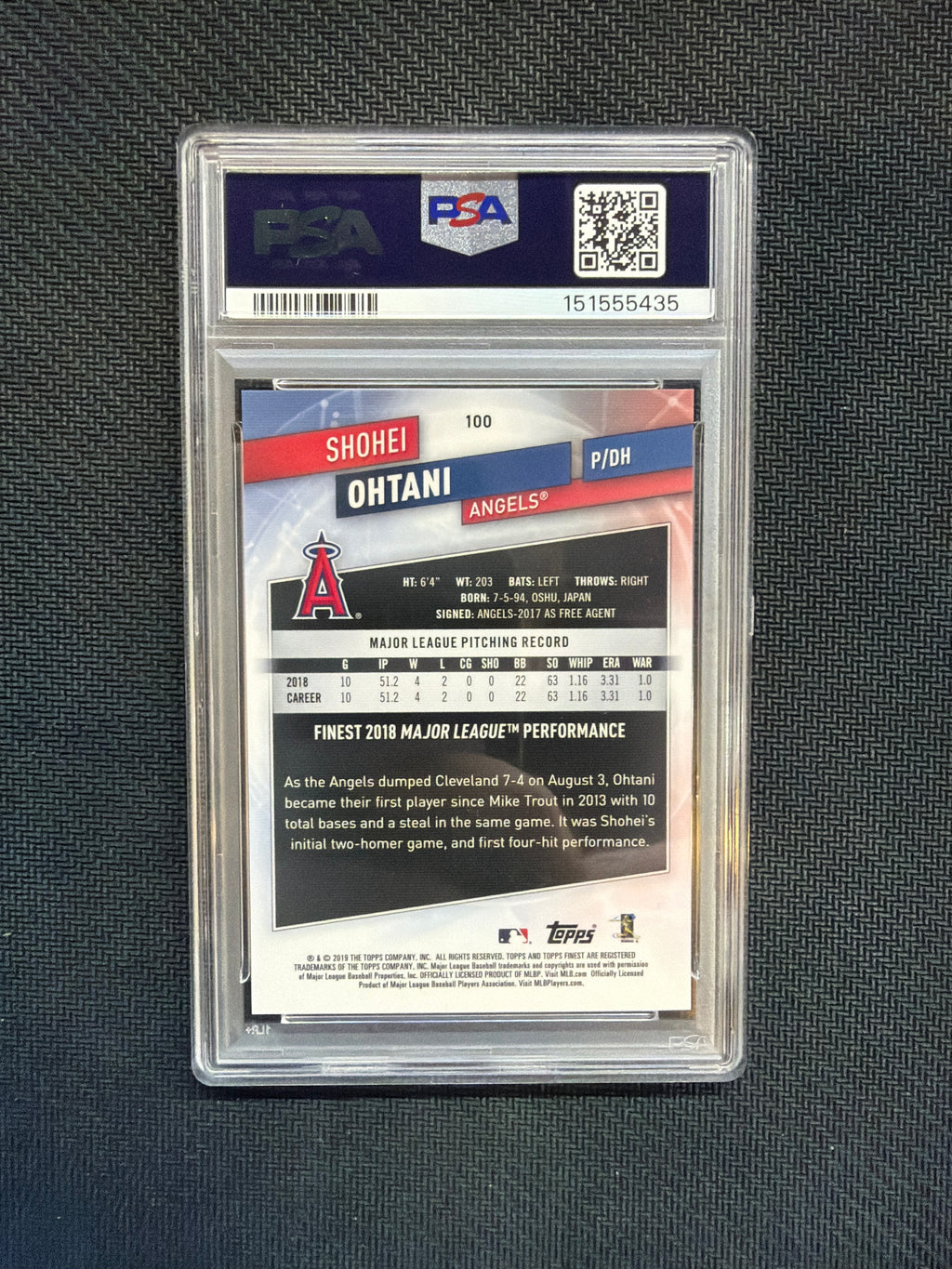 2019 Topps Finest Shohei Ohtani Blue /150 PSA 10 Angels