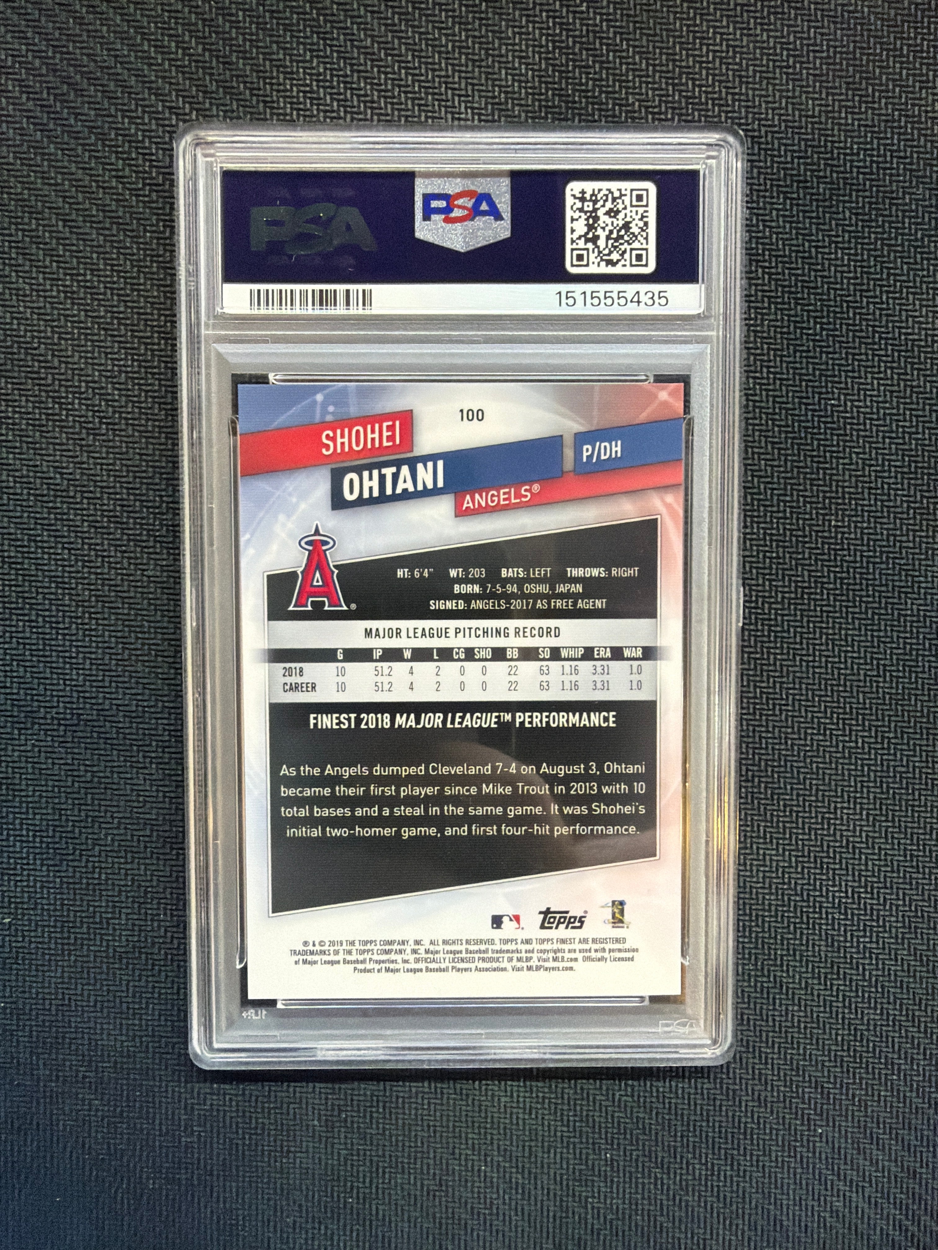 2019 Topps Finest Shohei Ohtani Blue /150 PSA 10 Angels
