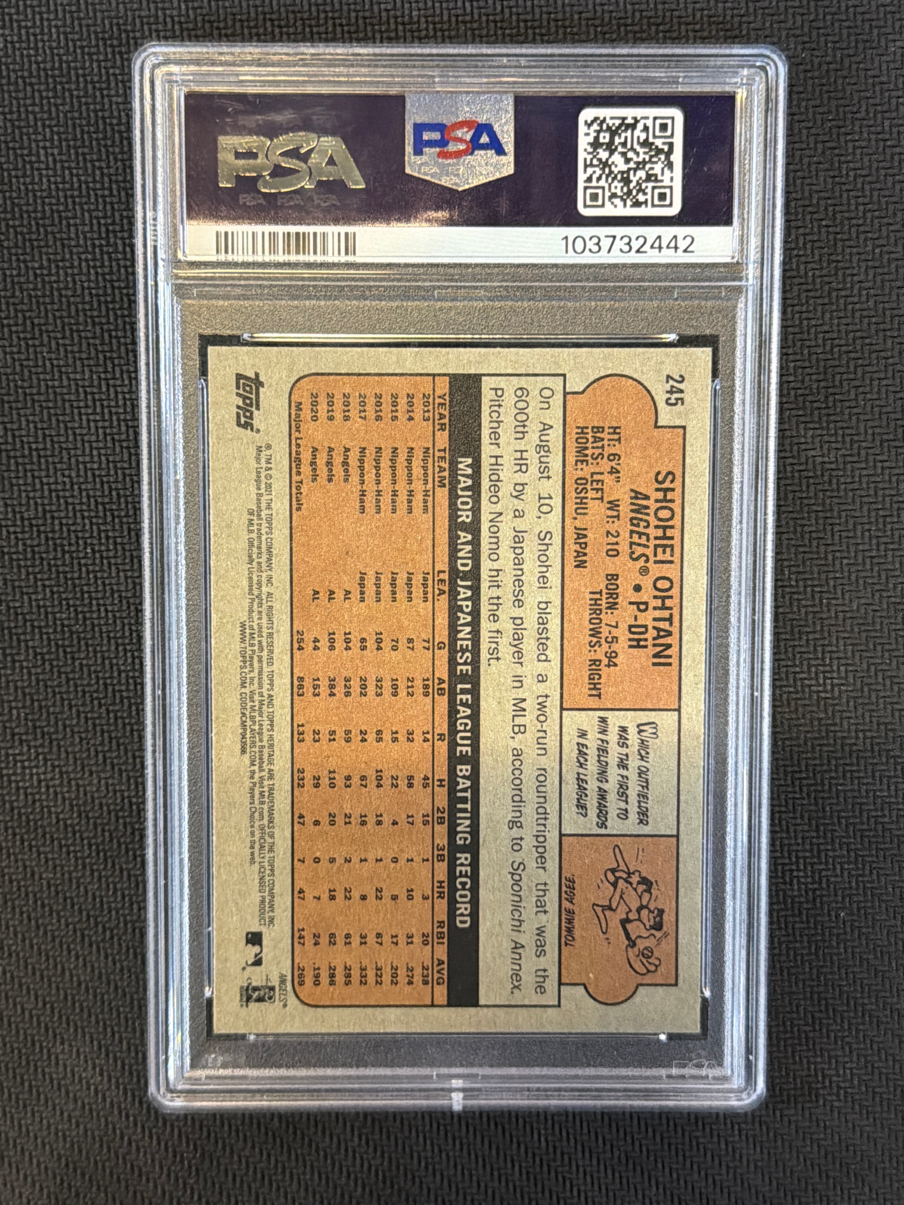 2021 Topps Heritage Shohei Ohtani Chrome Hot Box Refractor PSA 10 Angels