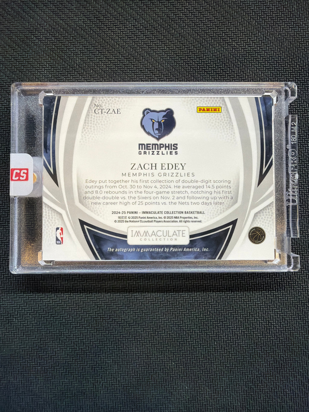 2024-25 Panini Immaculate Zach Edey Rookie Auto Clutch Time Auto /99