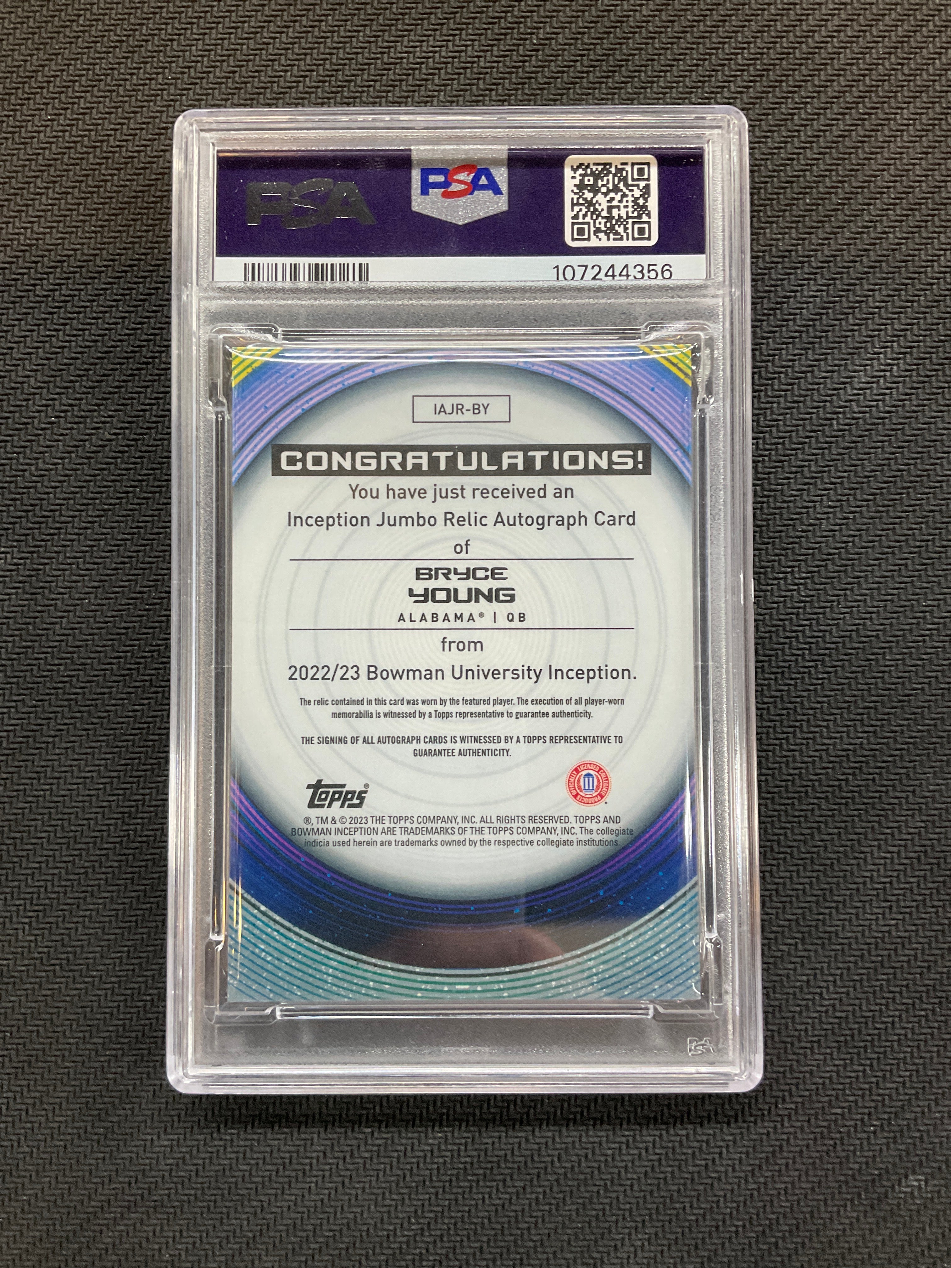 2022 Bowman U Inception Bryce Young Patch Auto /199 PSA 9 Alabama 356