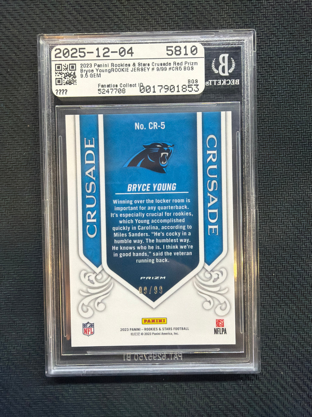 2023 Rookie & Stars Crusade Bryce Young Red /99 Rookie BGS 9.5 Panthers