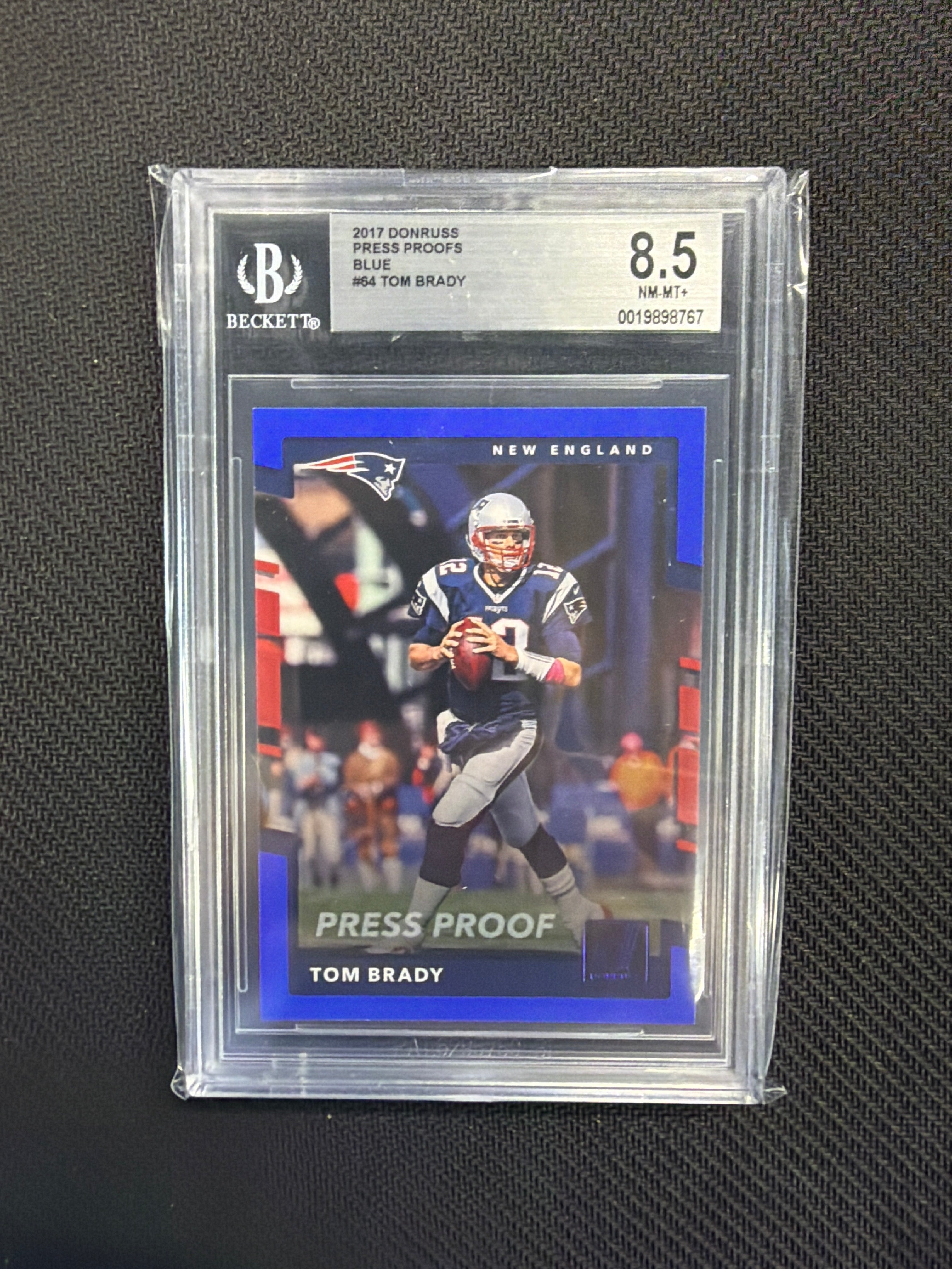 2017 Donruss Tom Brady Press Proof Blue BGS 8.5