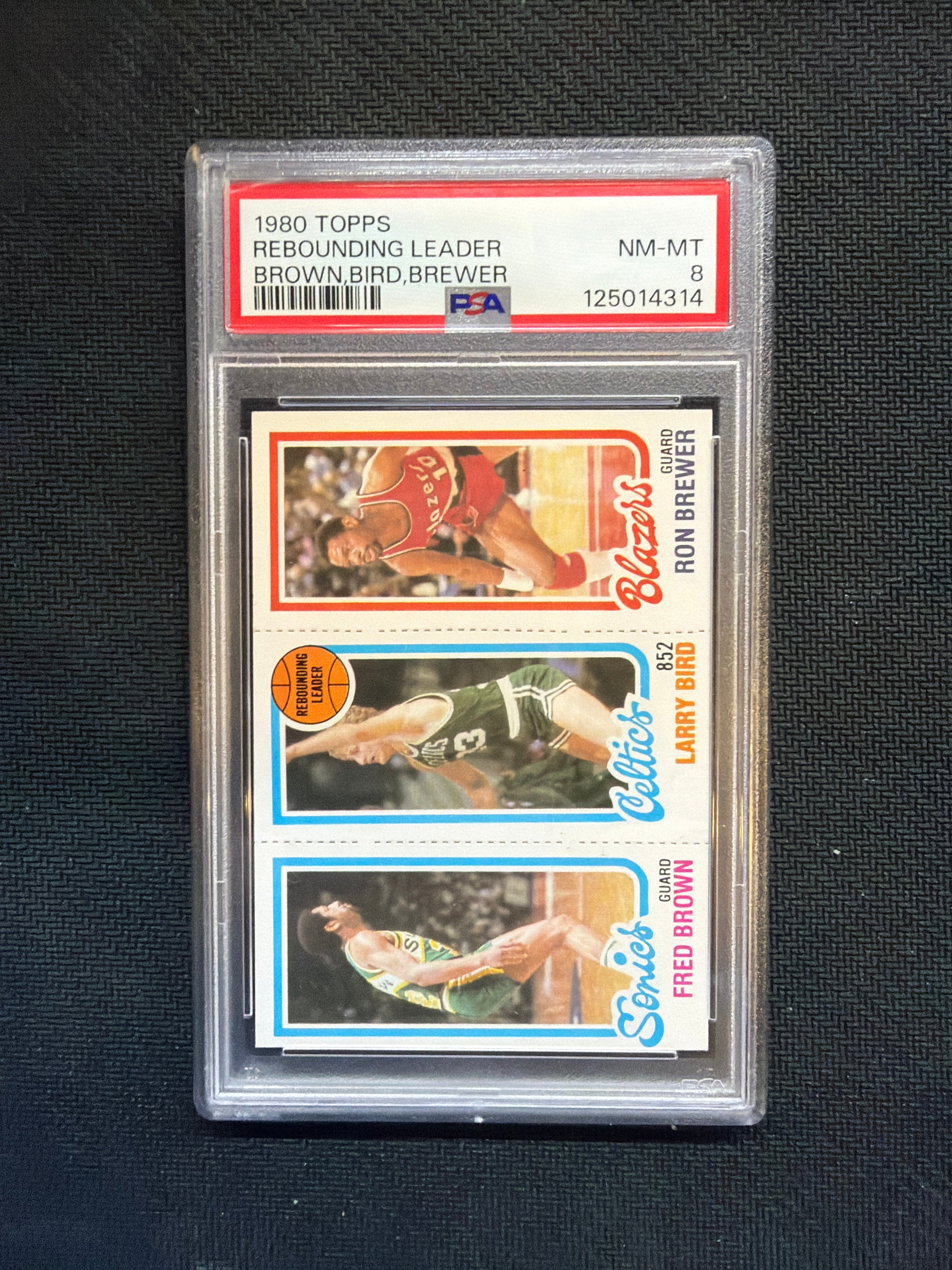 1980 Topps Larry Bird, Brown, Brewer PSA 8 Rebounding Leader